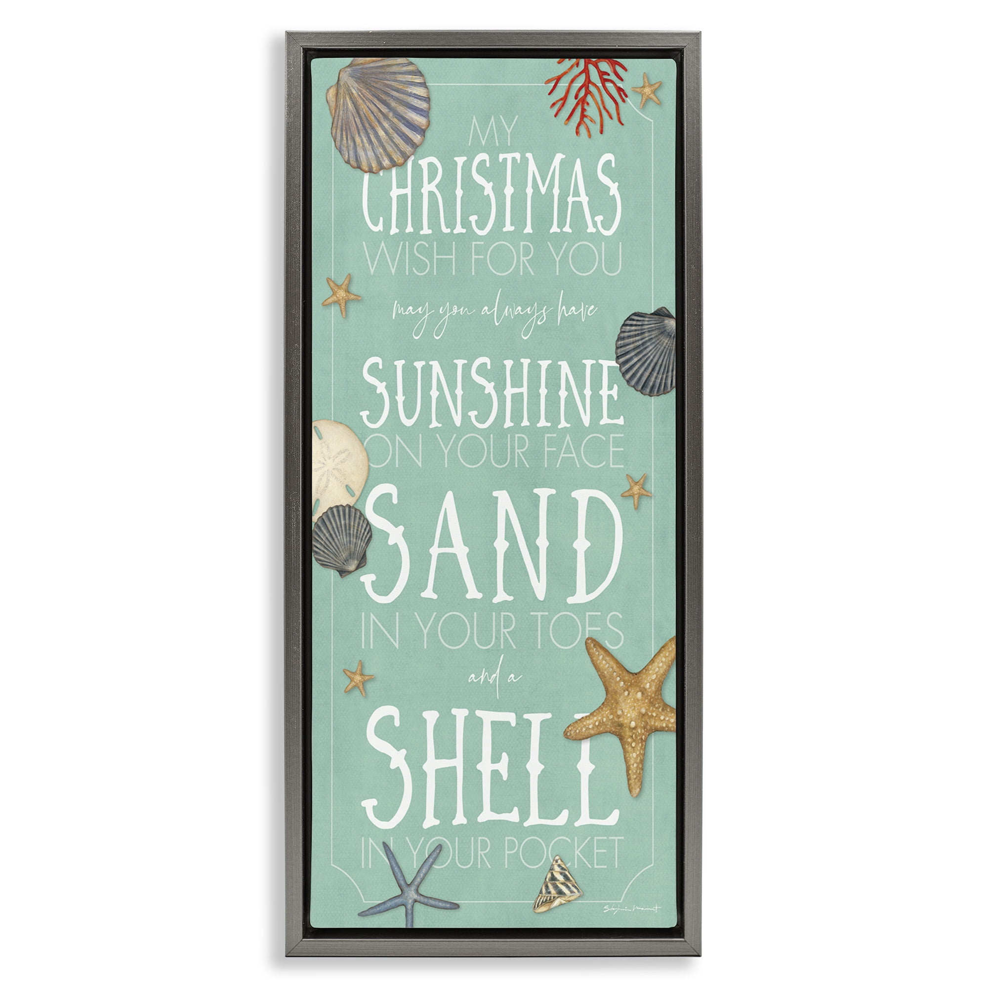 Stupell Industries Wish For You Christmas Phrase Holiday Painting Gray Floater Framed Canvas Art Print Wall Art, 11 x 25