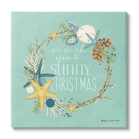 Stupell Industries Wish You A Sunny Christmas Wreath Holiday Painting Gallery Wrapped Canvas Print Wall Art