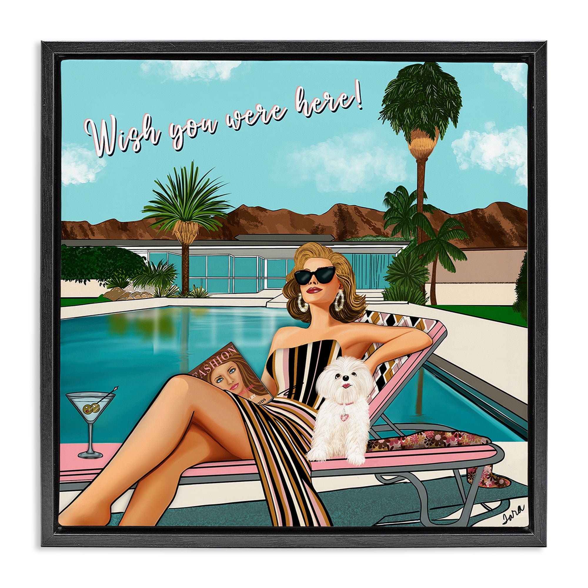 Stupell Industries Wish You Were Here Palm Springs Black Framed Floater Canvas Wall Art, design by Tara Boone