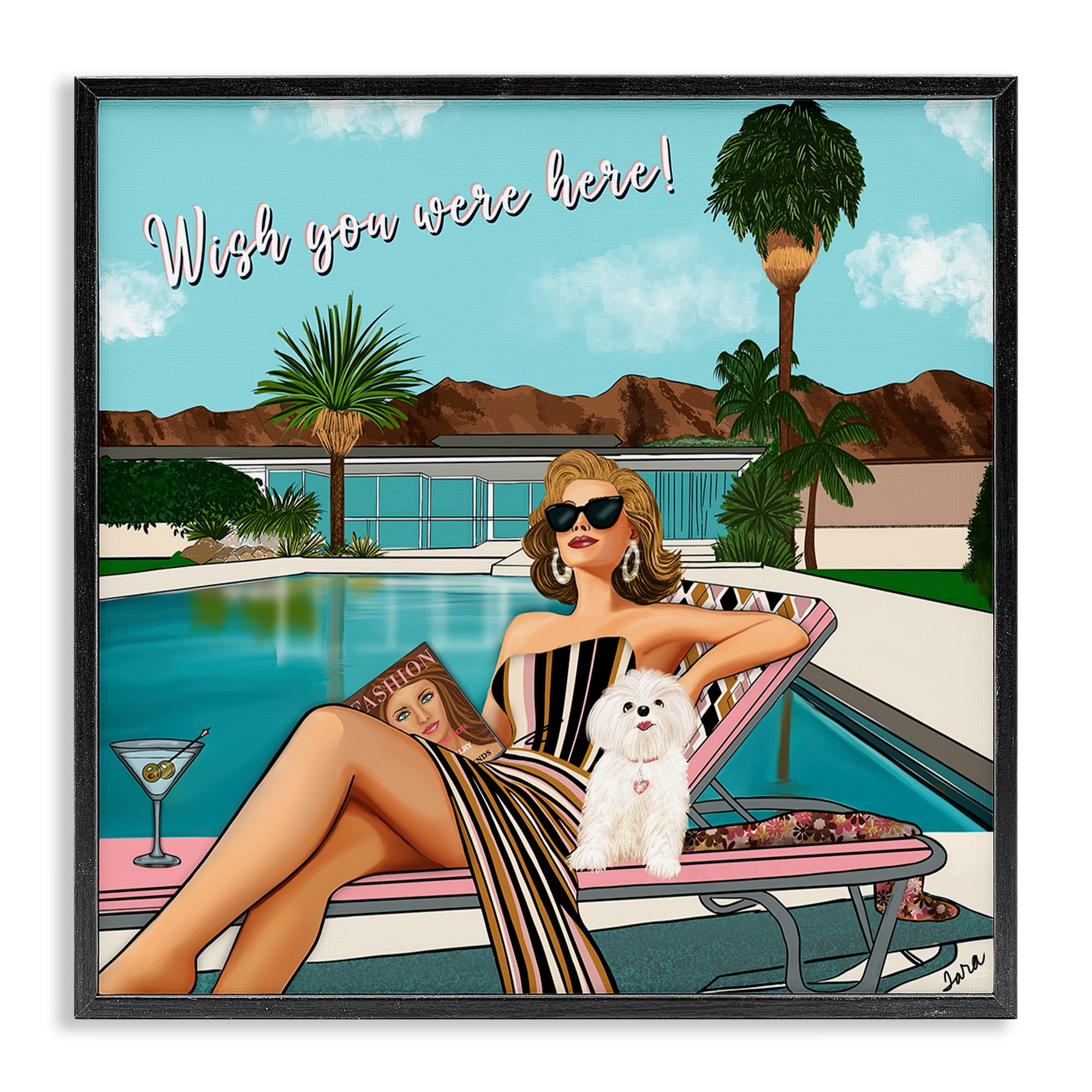 Stupell Industries Wish You Were Here Palm Springs Black Framed Giclee Art, design by Tara Boone