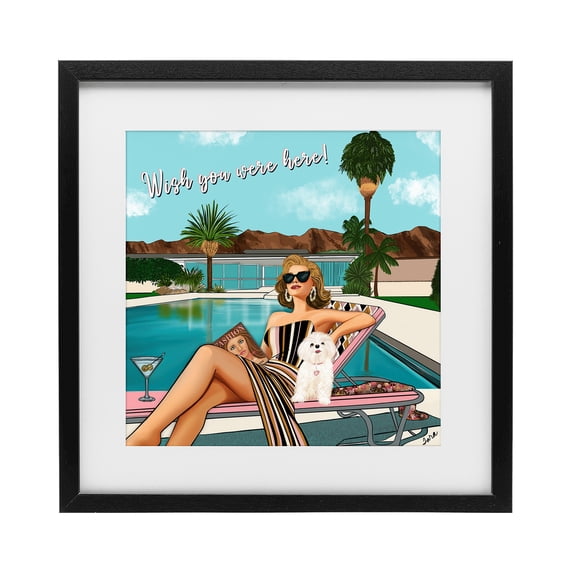 Stupell Industries Contemporary Wish You Were Here Palm Springs Black Framed Print Under Glass, 13 x 13, by Tara Boone