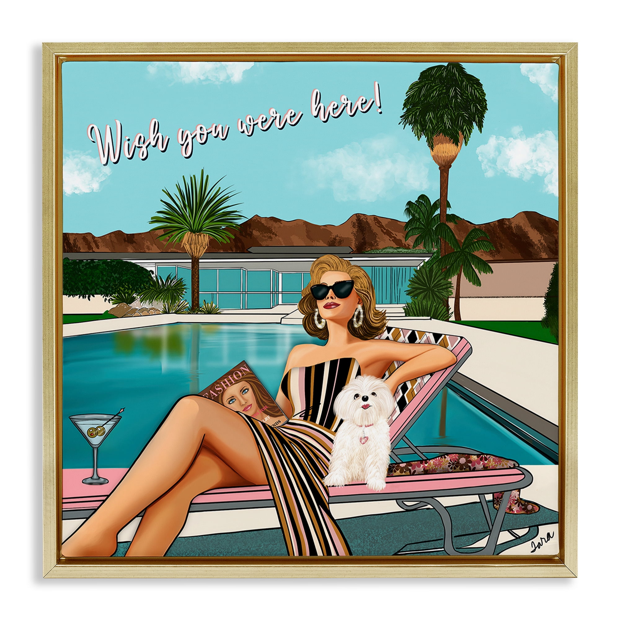 Stupell Industries Wish You Were Here Palm Springs Gold Framed Floater Canvas Wall Art, design by Tara Boone