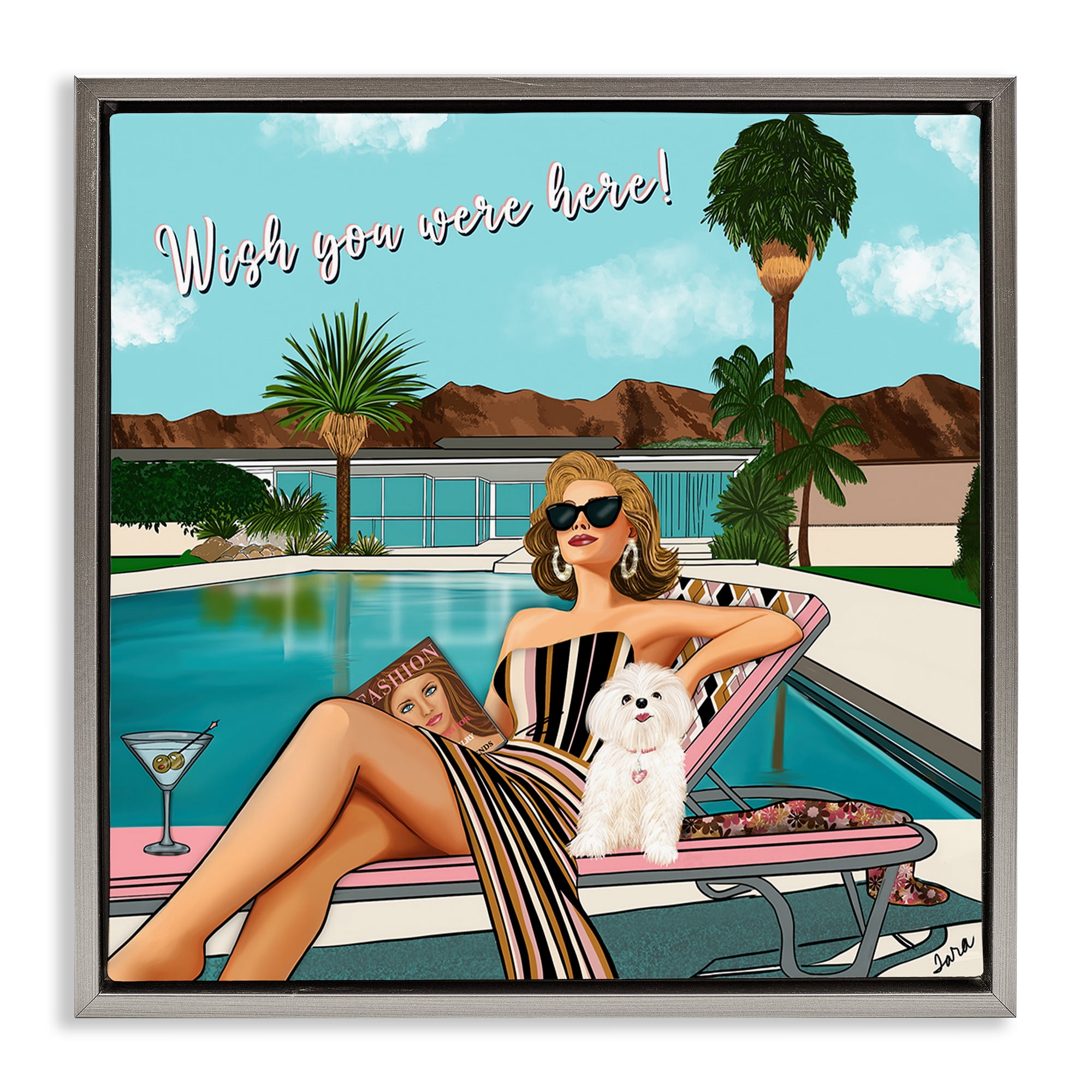 Stupell Industries Wish You Were Here Palm Springs Gray Framed Floater Canvas Wall Art, design by Tara Boone