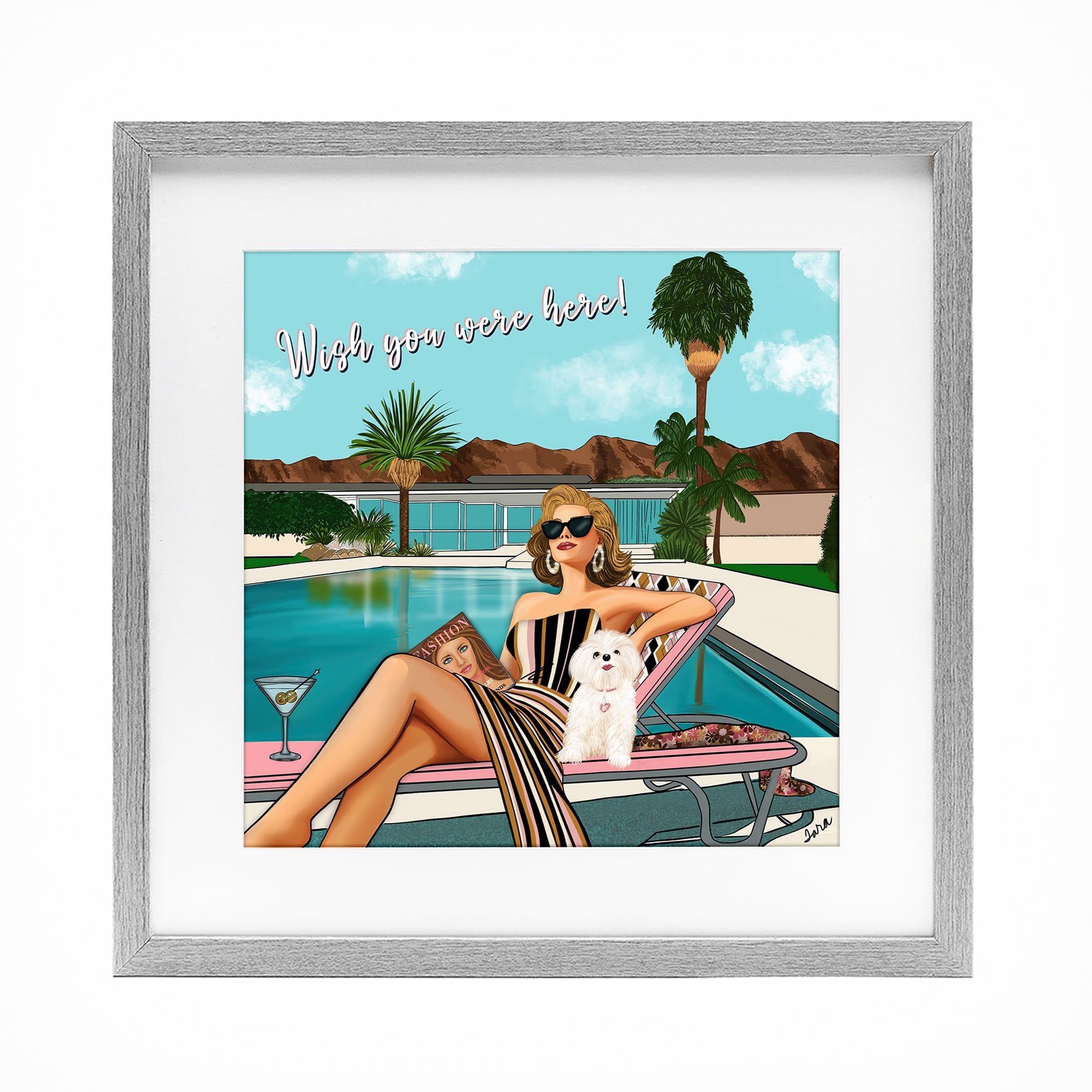 Stupell Industries Wish You Were Here Palm Springs Gray Framed Print Under Glass, design by Tara Boone
