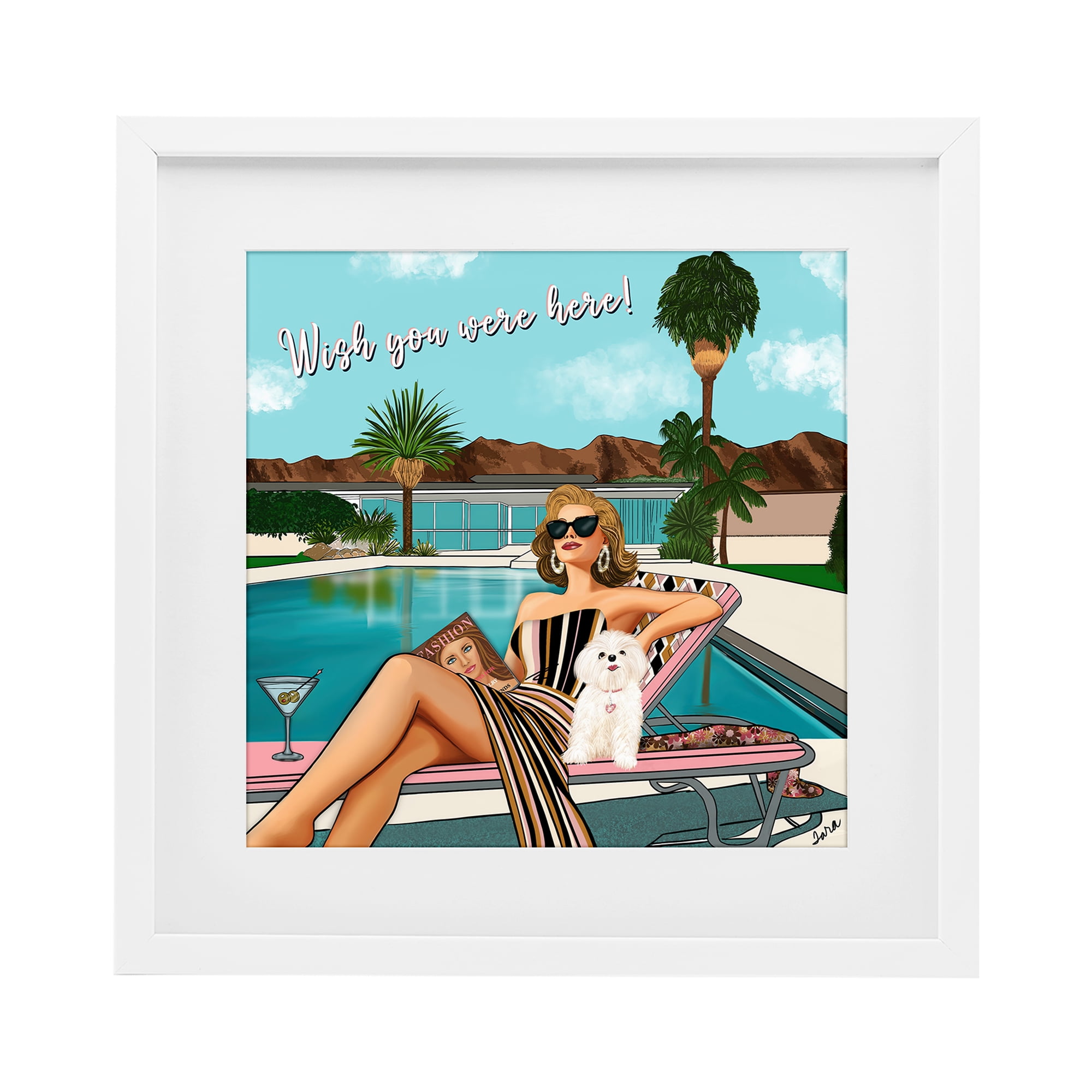 Stupell Industries Wish You Were Here Palm Springs White Framed Print Under Glass, design by Tara Boone