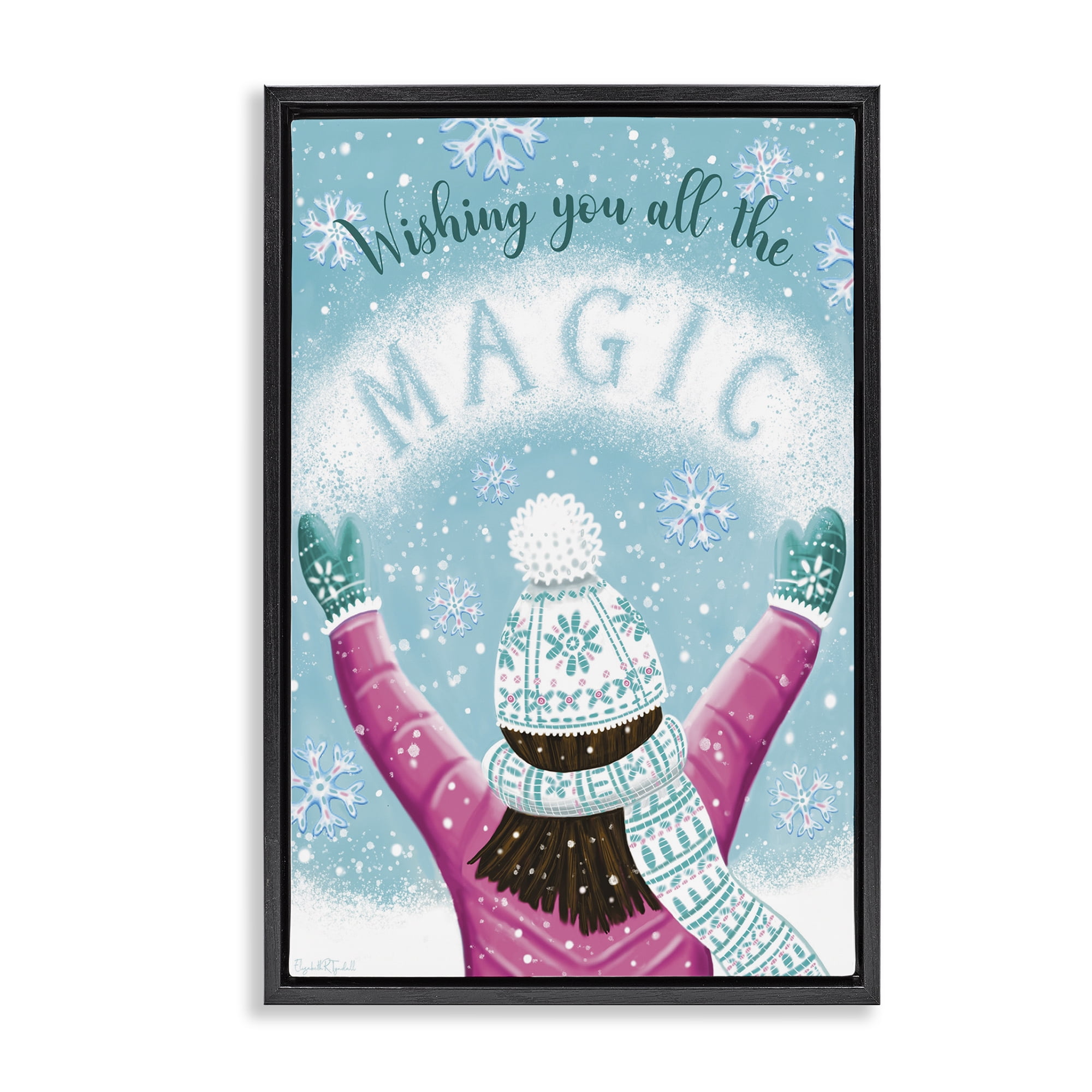 Stupell Industries Wishing You Magic Holiday Painting Black Floater Framed Art Print Wall Art, 17 x 25