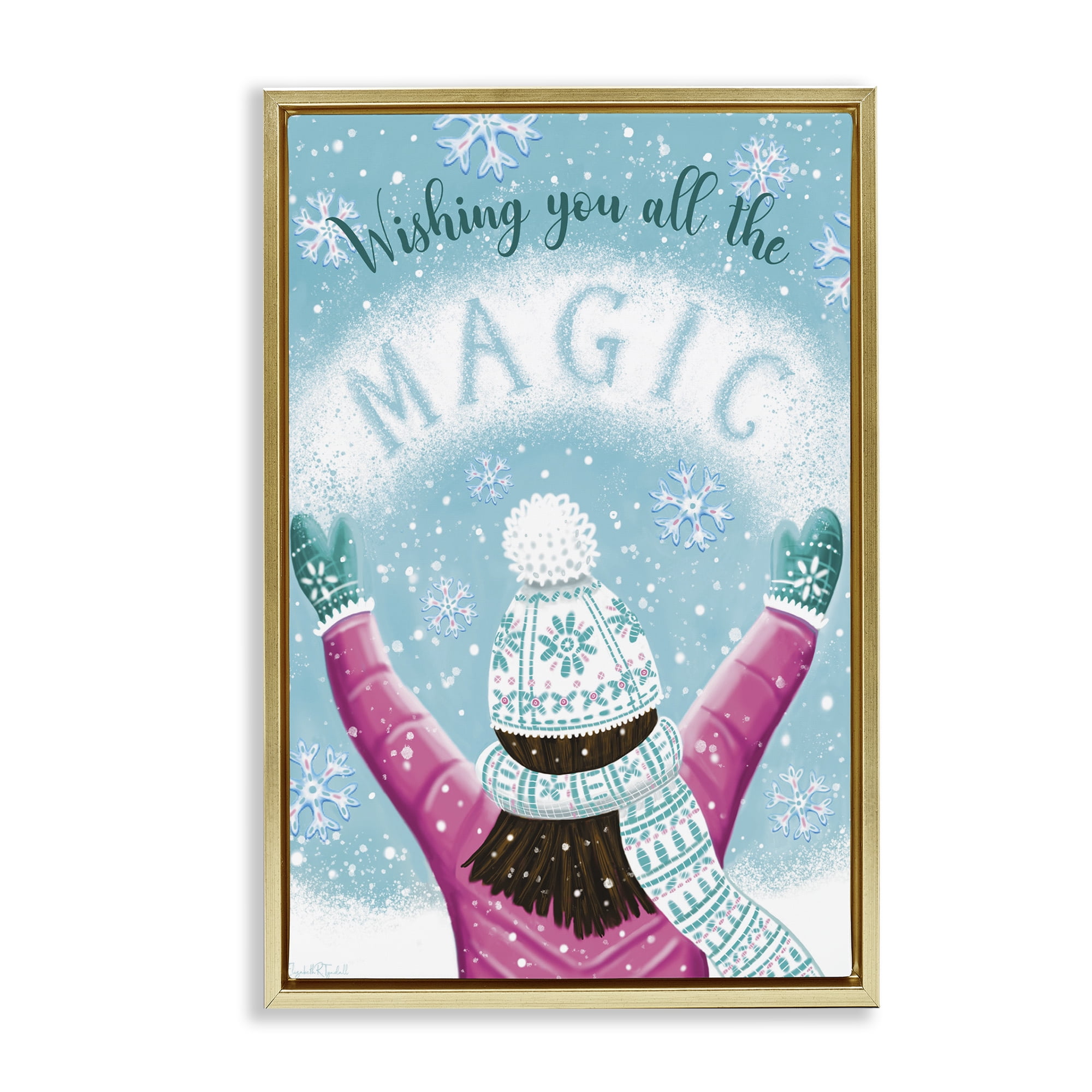Stupell Industries Wishing You Magic Holiday Painting Gold Floater Framed Art Print Wall Art, 17 x 25