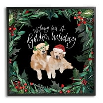 Stupell Industries Wishing You a Golden Holiday Phrase Pet Dogs Animals & Insects Painting Black Framed Art Print Wall Art, 12 x 12