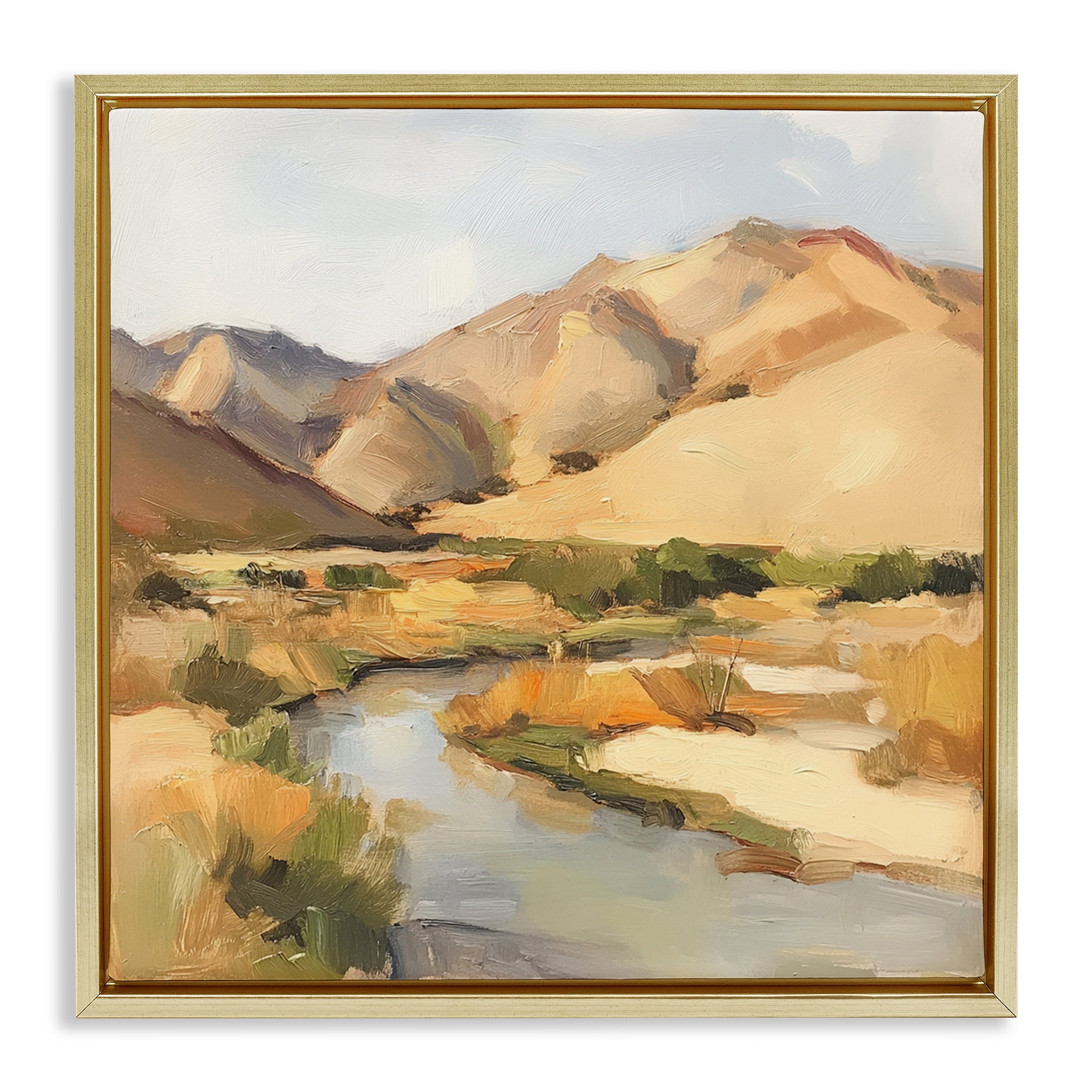Stupell Industries Wispy Desert River Gold Framed Floater Canvas Wall Art, design by Petal Prints Design