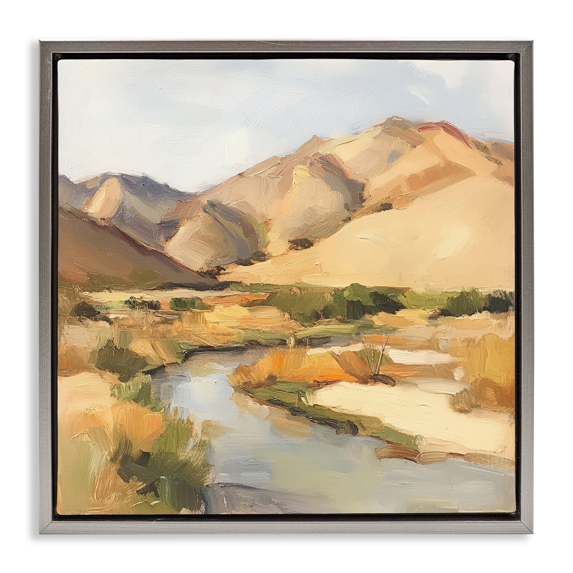 Stupell Industries Wispy Desert River Gray Framed Floater Canvas Wall Art, design by Petal Prints Design