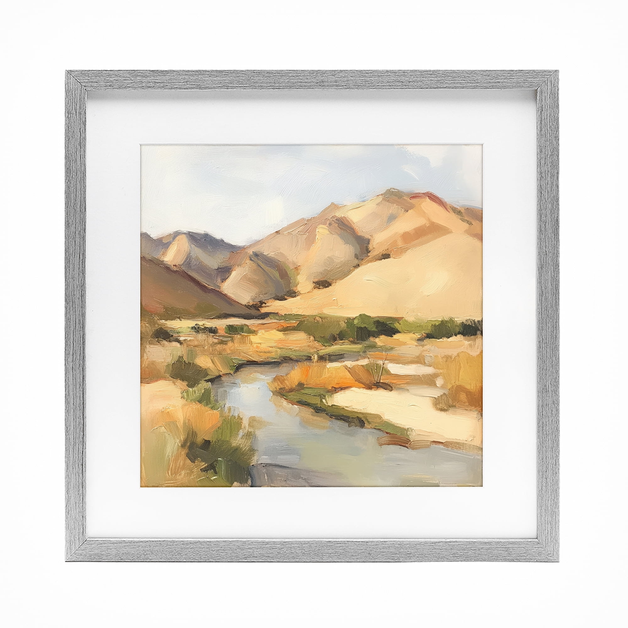 Stupell Industries Wispy Desert River Gray Framed Print Under Glass, design by Petal Prints Design