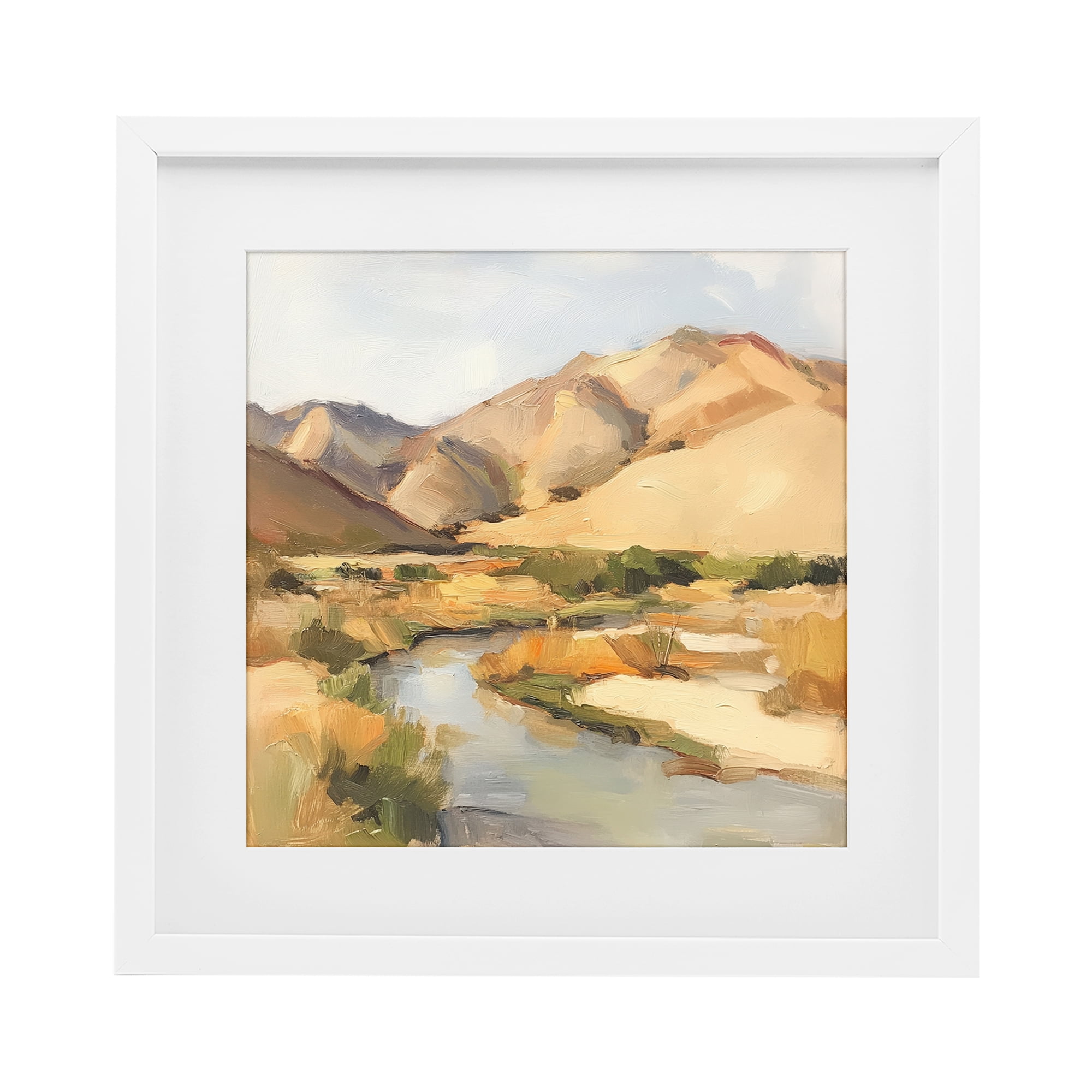 Stupell Industries Wispy Desert River White Framed Print Under Glass, design by Petal Prints Design