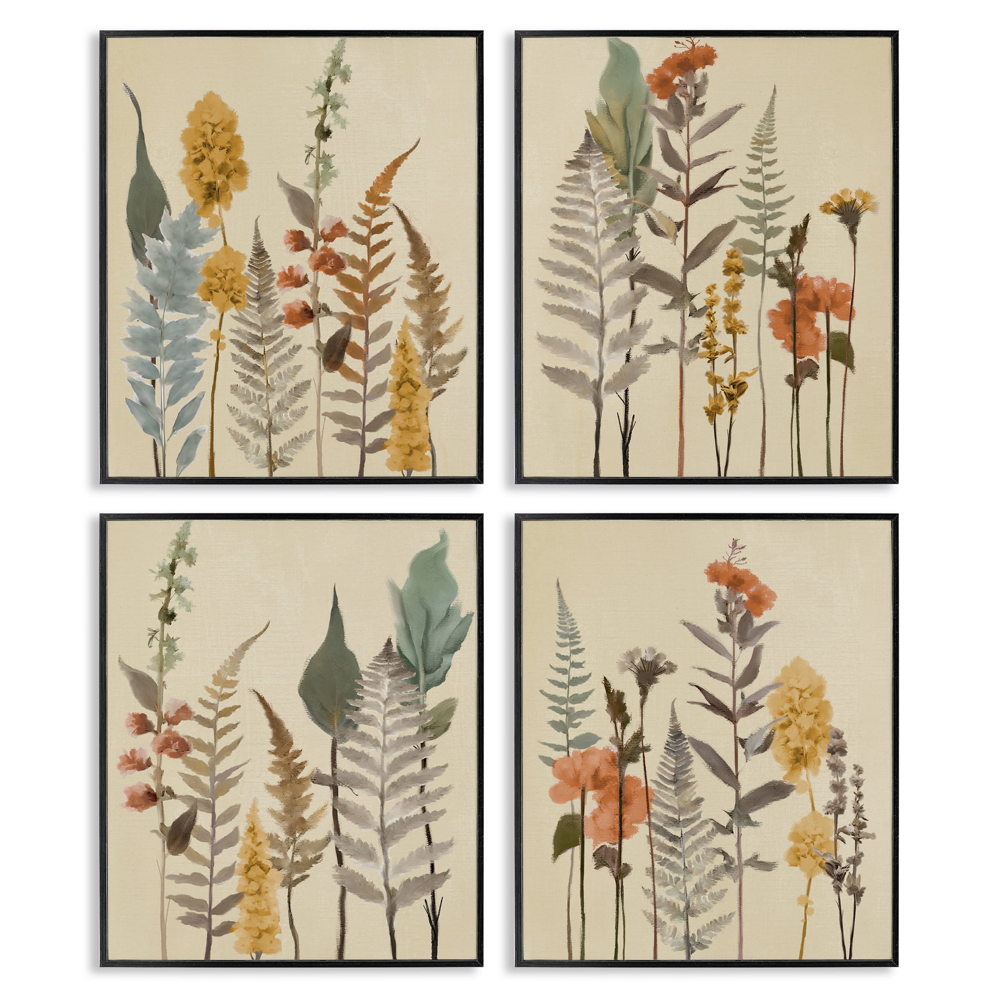 Stupell Industries Wispy Earthy Botanicals 4 Piece Black Framed Giclee Art Set, design by Elizabeth Medley