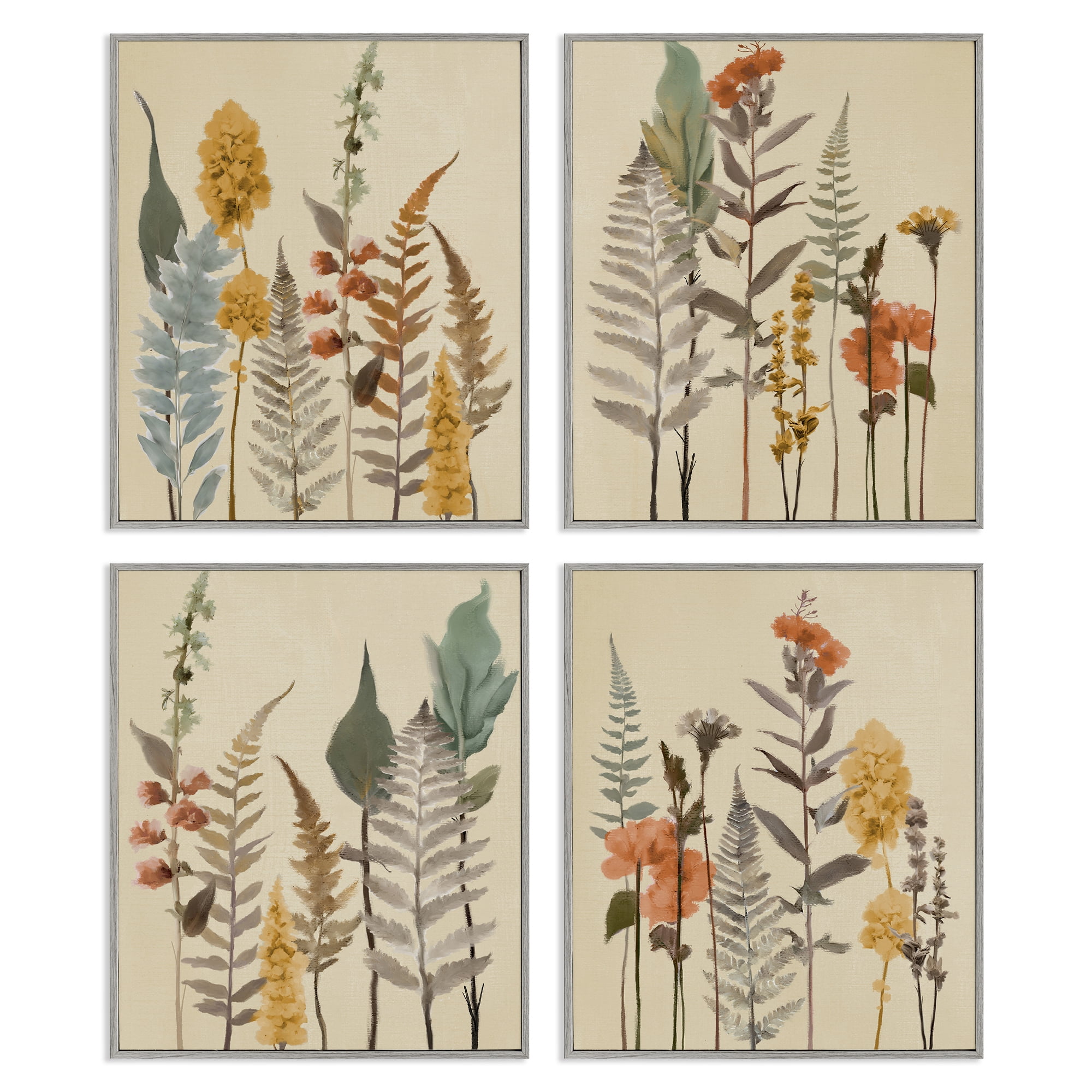 Stupell Industries Wispy Earthy Botanicals 4 Piece Gray Framed Giclee Art Set, design by Elizabeth Medley