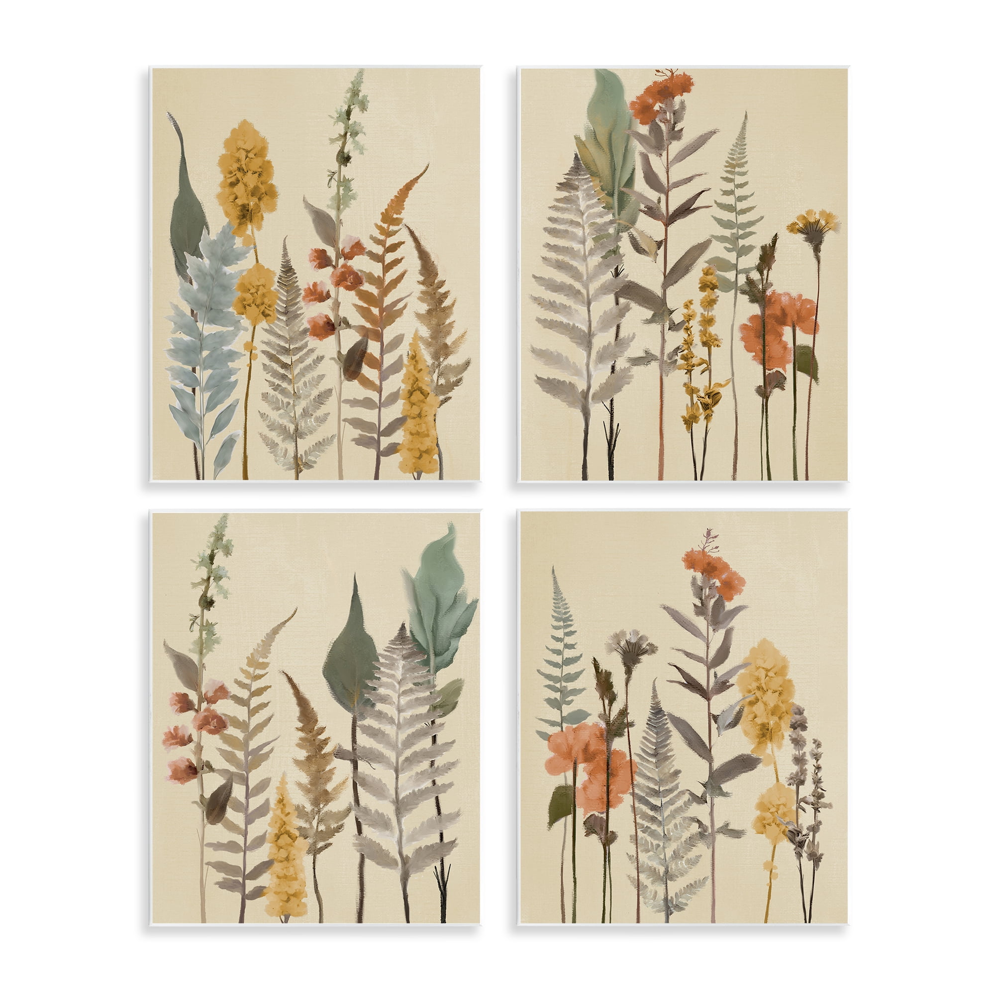 Stupell Industries Wispy Earthy Botanicals 4 Piece Wall Plaque Art Set, design by Elizabeth Medley