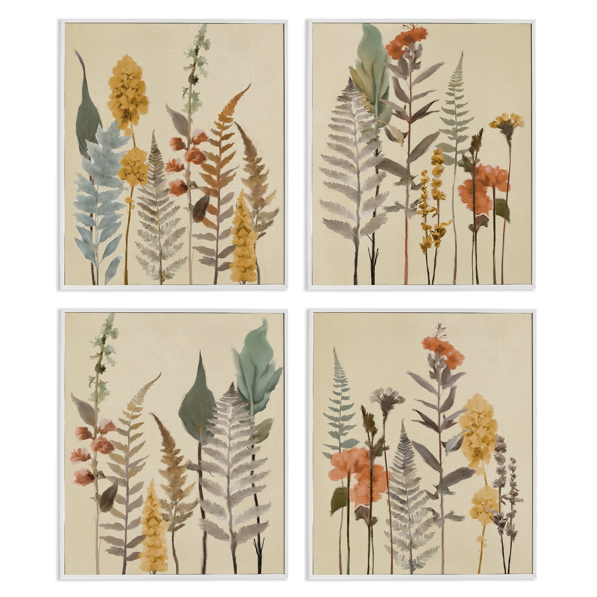 Stupell Industries Wispy Earthy Botanicals 4 Piece White Framed Giclee Art Set, design by Elizabeth Medley