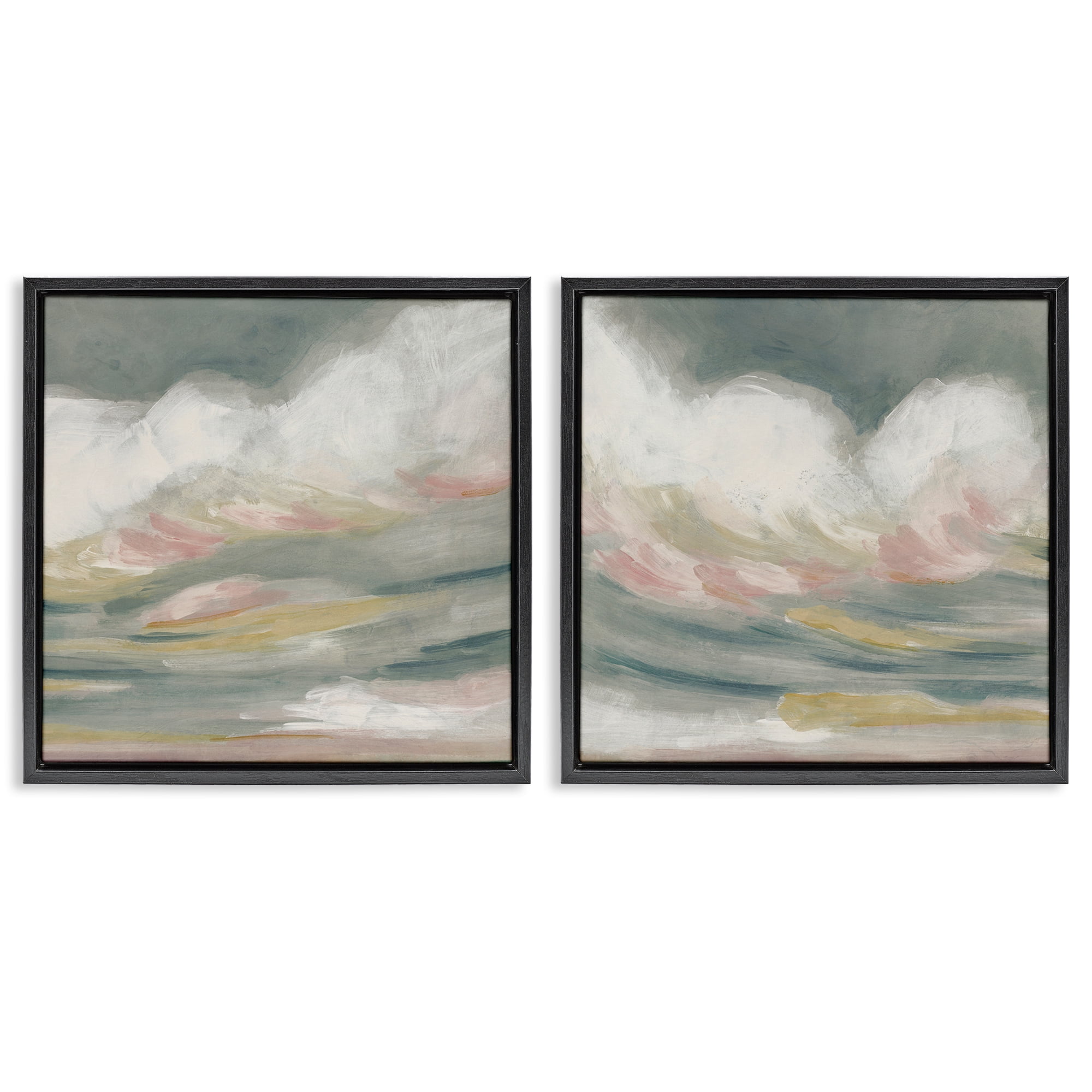 Stupell Industries Wispy Pink Mountains Abstract Painting Black Floater Framed Canvas Art Print Wall Art, 18 x 18, Set of 2