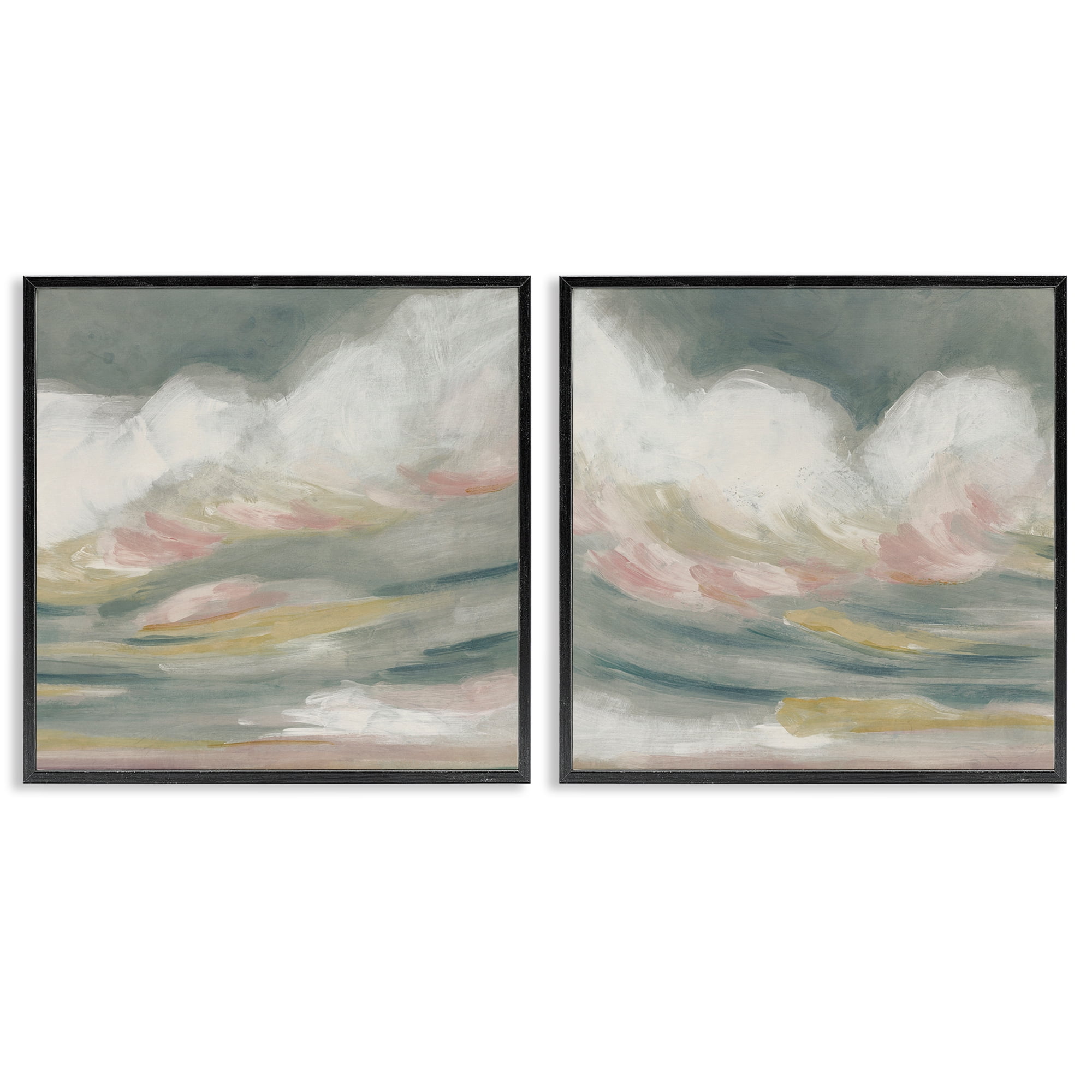Stupell Industries Wispy Pink Mountains Abstract Painting Black Framed Art Print Wall Art, 24 x 24, Set of 2