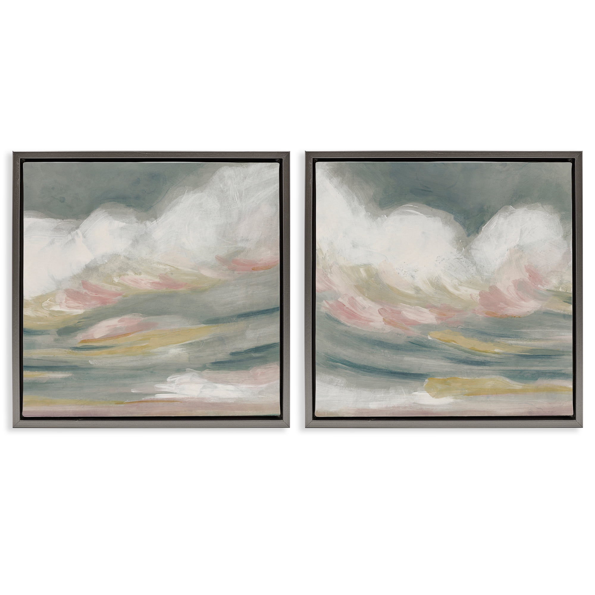 Stupell Industries Wispy Pink Mountains Abstract Painting Gray Floater Framed Canvas Art Print Wall Art, 25 x 25, Set of 2