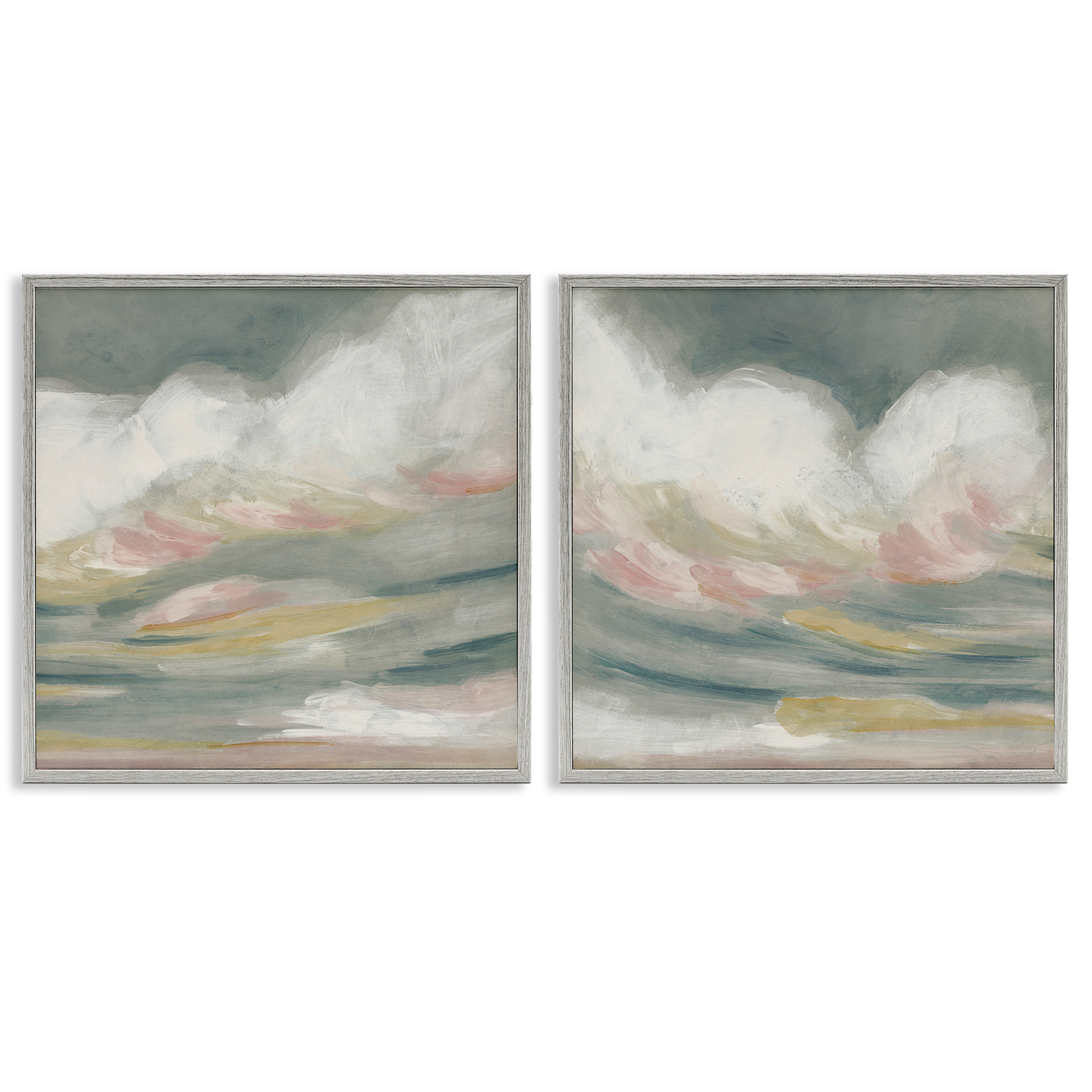 Stupell Industries Wispy Pink Mountains Abstract Painting Gray Framed Art Print Wall Art, 17 x 17, Set of 2