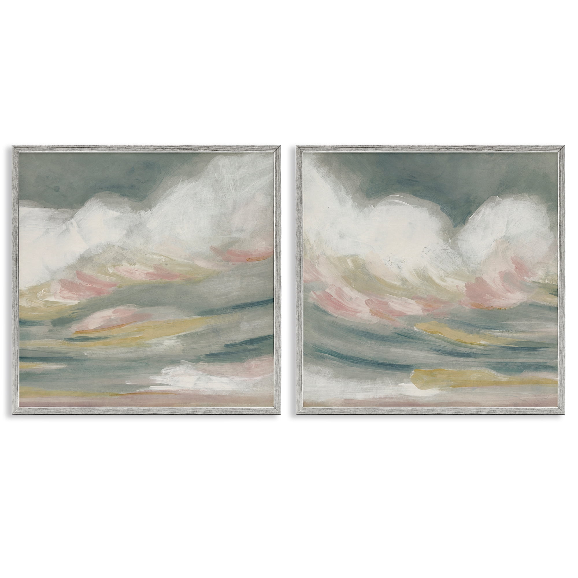 Stupell Industries Wispy Pink Mountains Abstract Painting Gray Framed Art Print Wall Art, 24 x 24, Set of 2