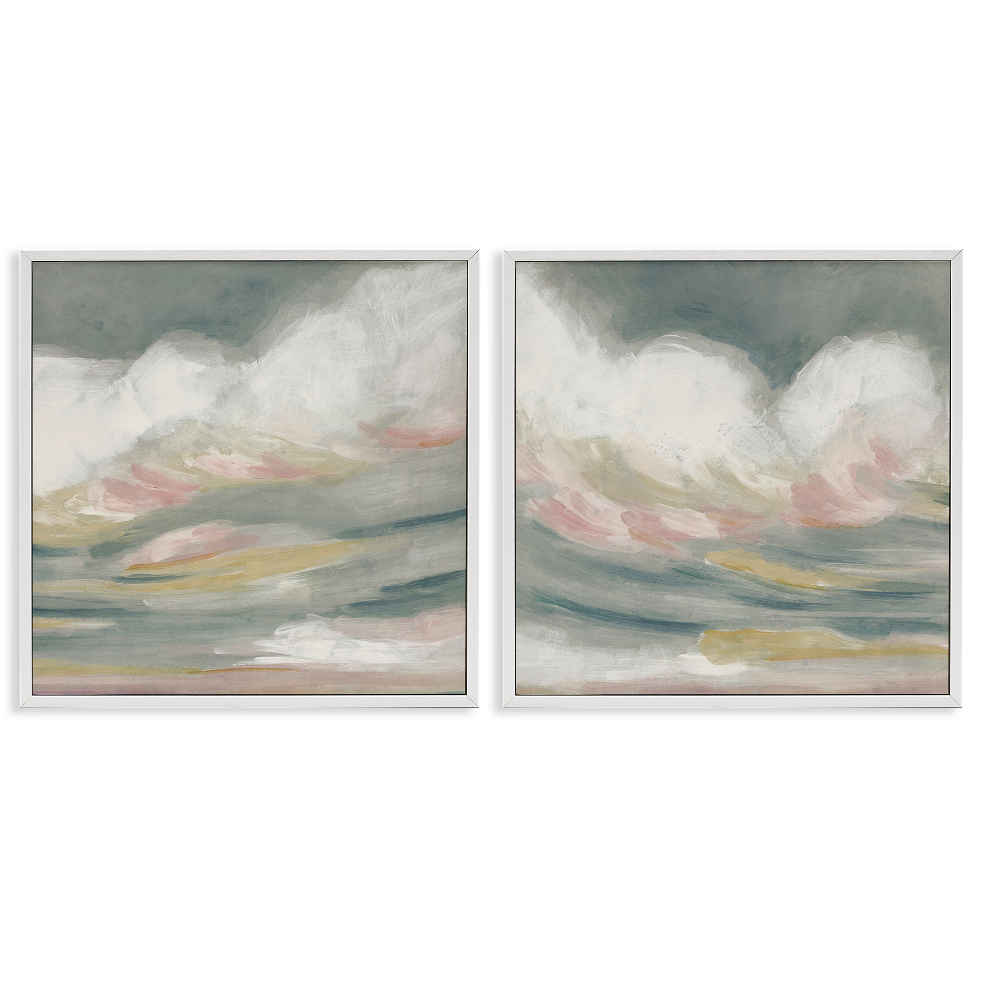 Stupell Industries Wispy Pink Mountains Abstract Painting White Framed Art Print Wall Art, 17 x 17, Set of 2