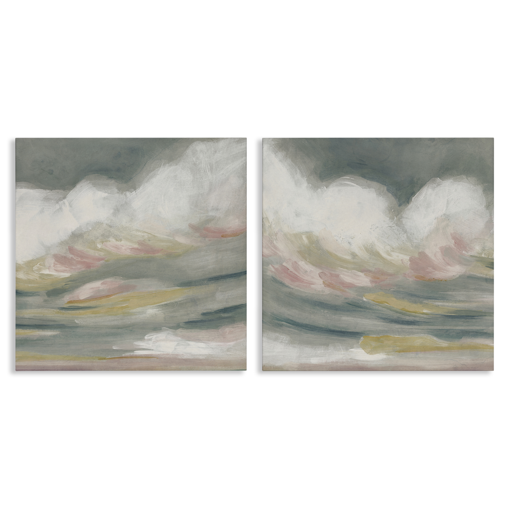 Stupell Industries Wispy Pink Mountains Abstract Painting Wrapped Canvas Art Print Wall Art, 24 x 24, Set of 2