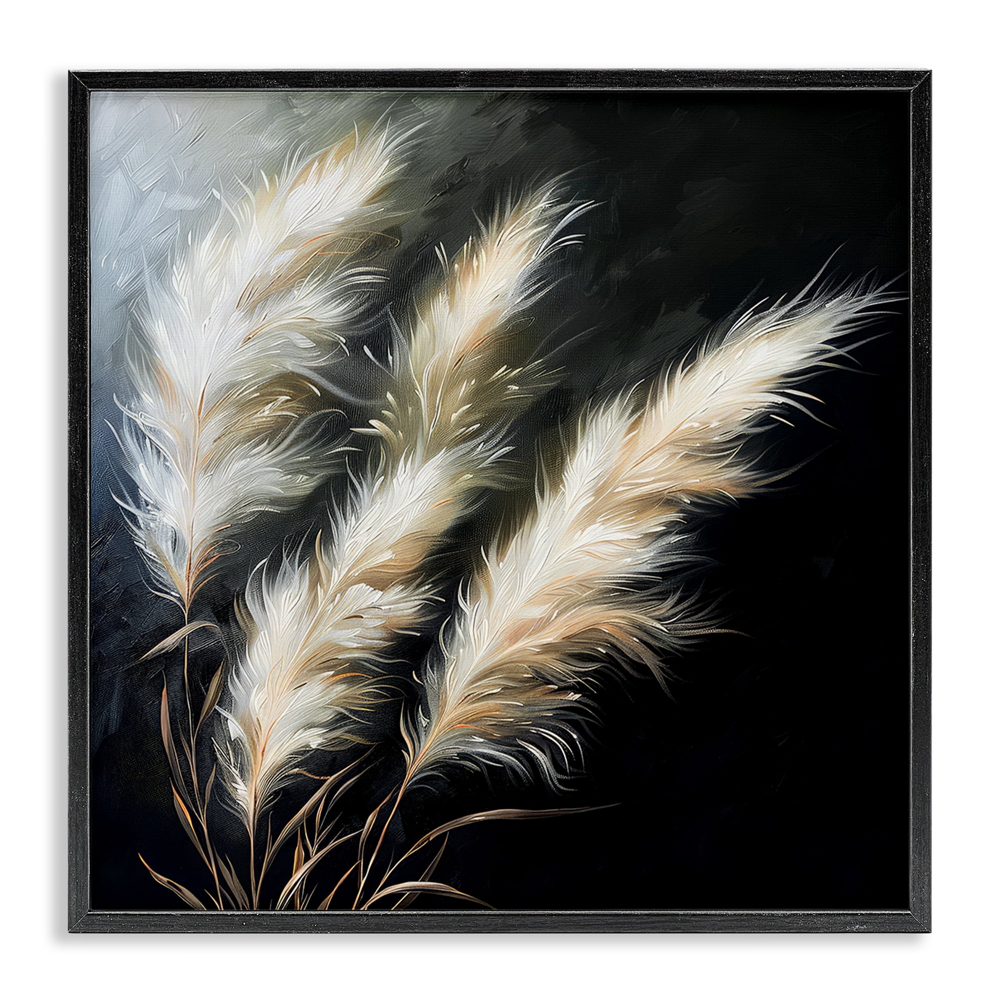 Stupell Industries Wispy Wheat Stalks Plants & Flowers Painting Black Framed Art Print Wall Art, 17 x 17