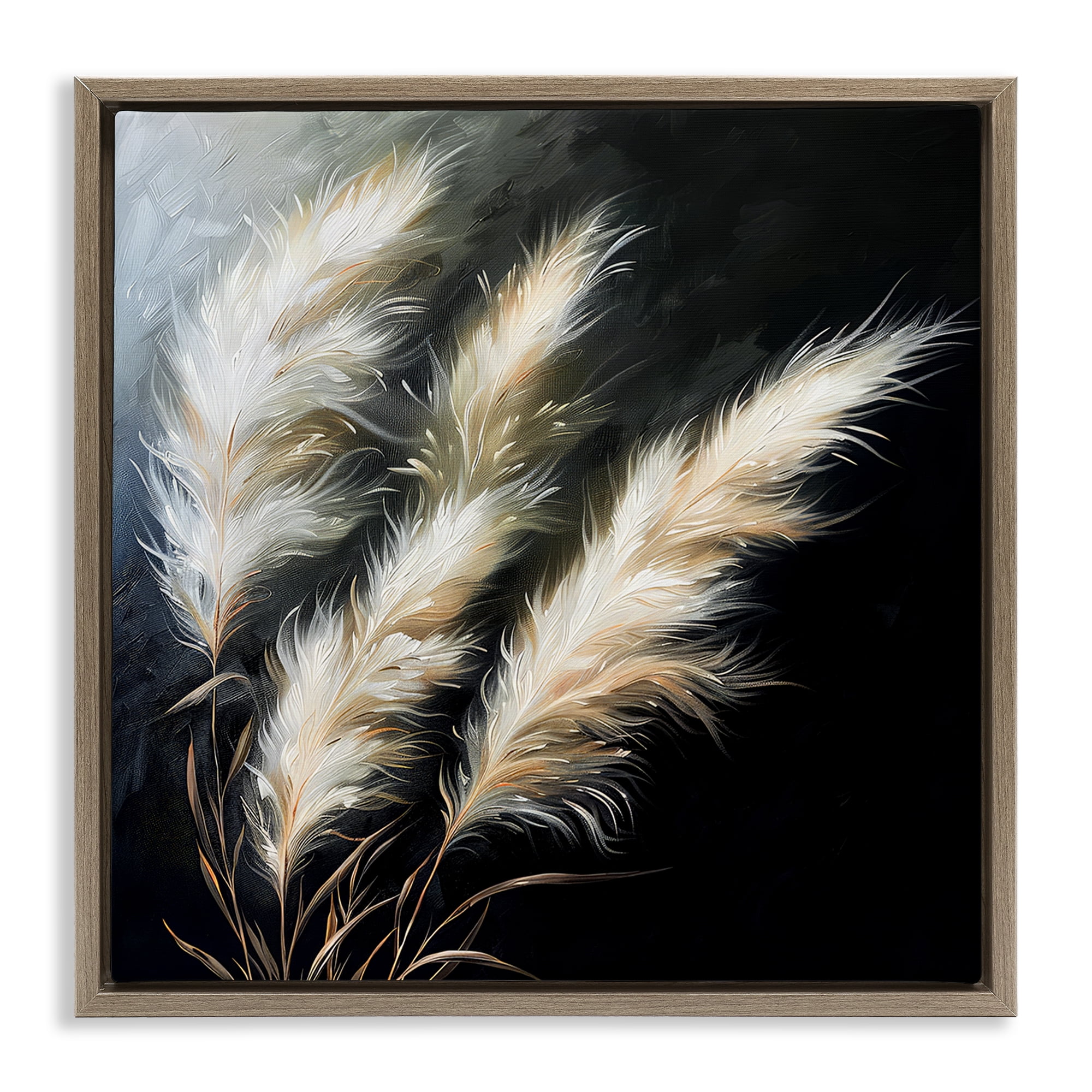Stupell Industries Wispy Wheat Stalks Plants & Flowers Painting Brown Floater Framed Canvas Art Print Wall Art, 18 x 18