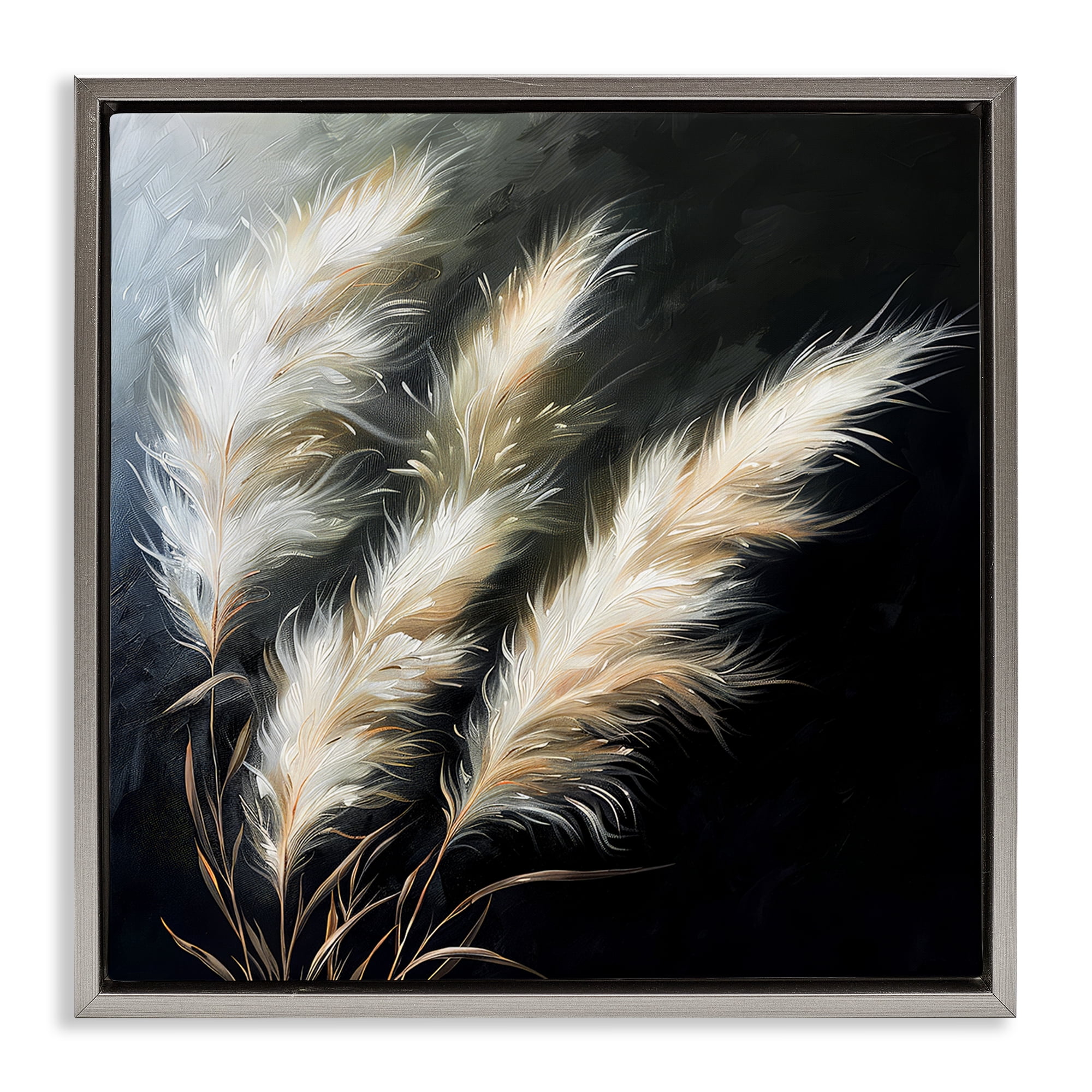Stupell Industries Wispy Wheat Stalks Plants & Flowers Painting Gray Floater Framed Canvas Art Print Wall Art, 25 x 25