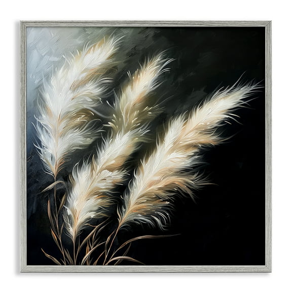 Stupell Industries Wispy Wheat Stalks Plants & Flowers Painting Gray Framed Art Print Wall Art, 12 x 12