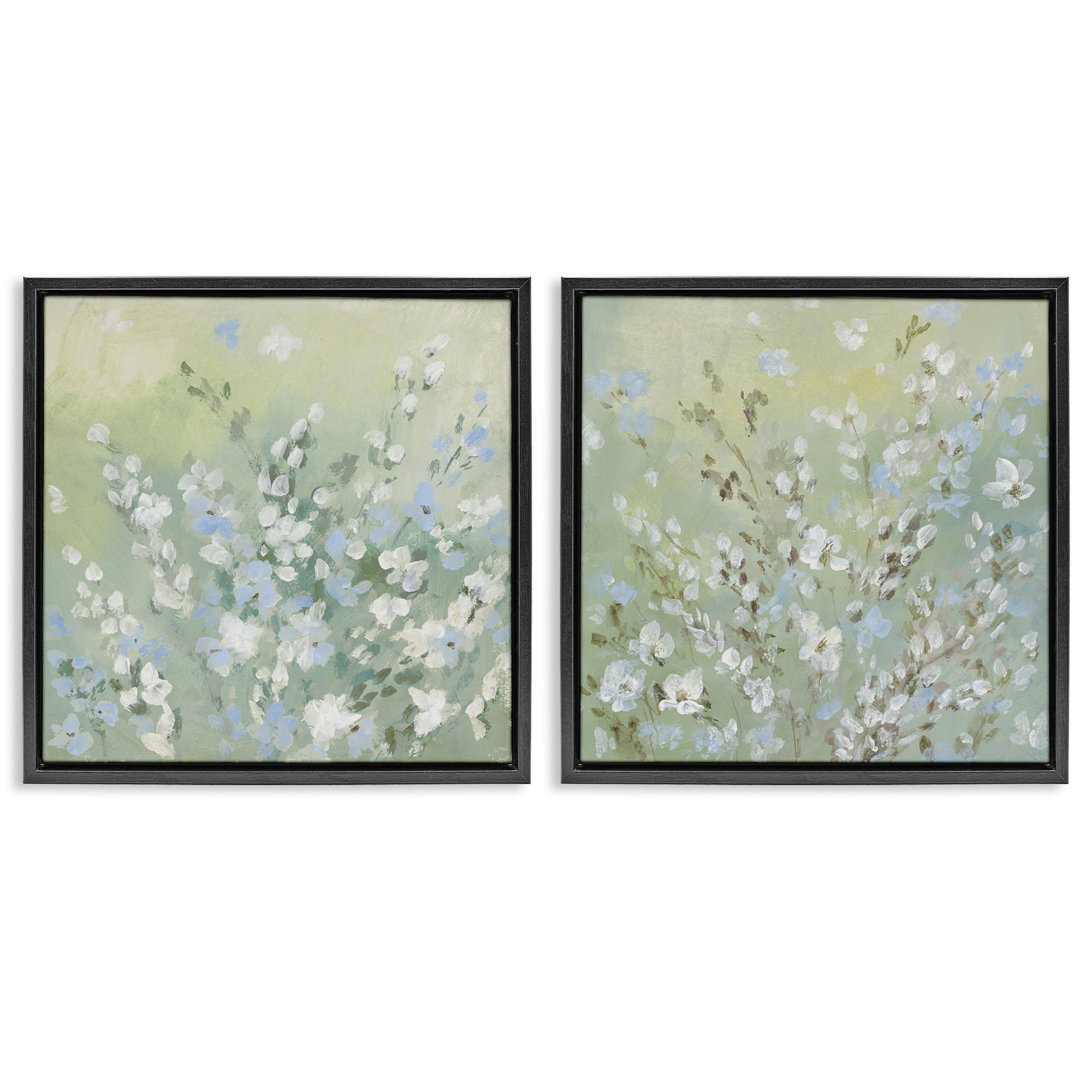 Stupell Industries Wispy Willows Blooms Floral & Botanical Painting Black Floater Framed Canvas Art Print Wall Art, 18 x 18, Set of 2