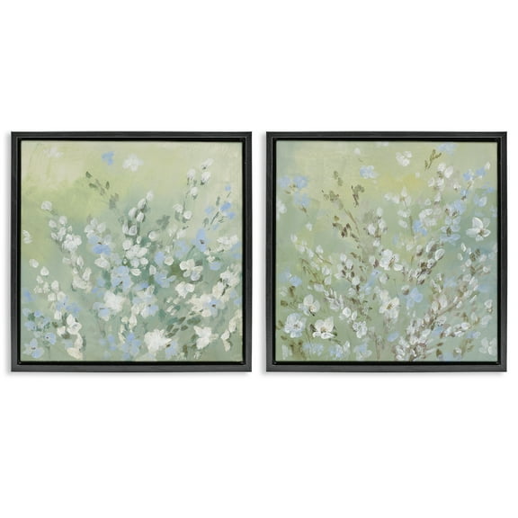 Stupell Industries Wispy Willows Blooms Floral & Botanical Painting Black Floater Framed Canvas Art Print Wall Art, 18 x 18, Set of 2