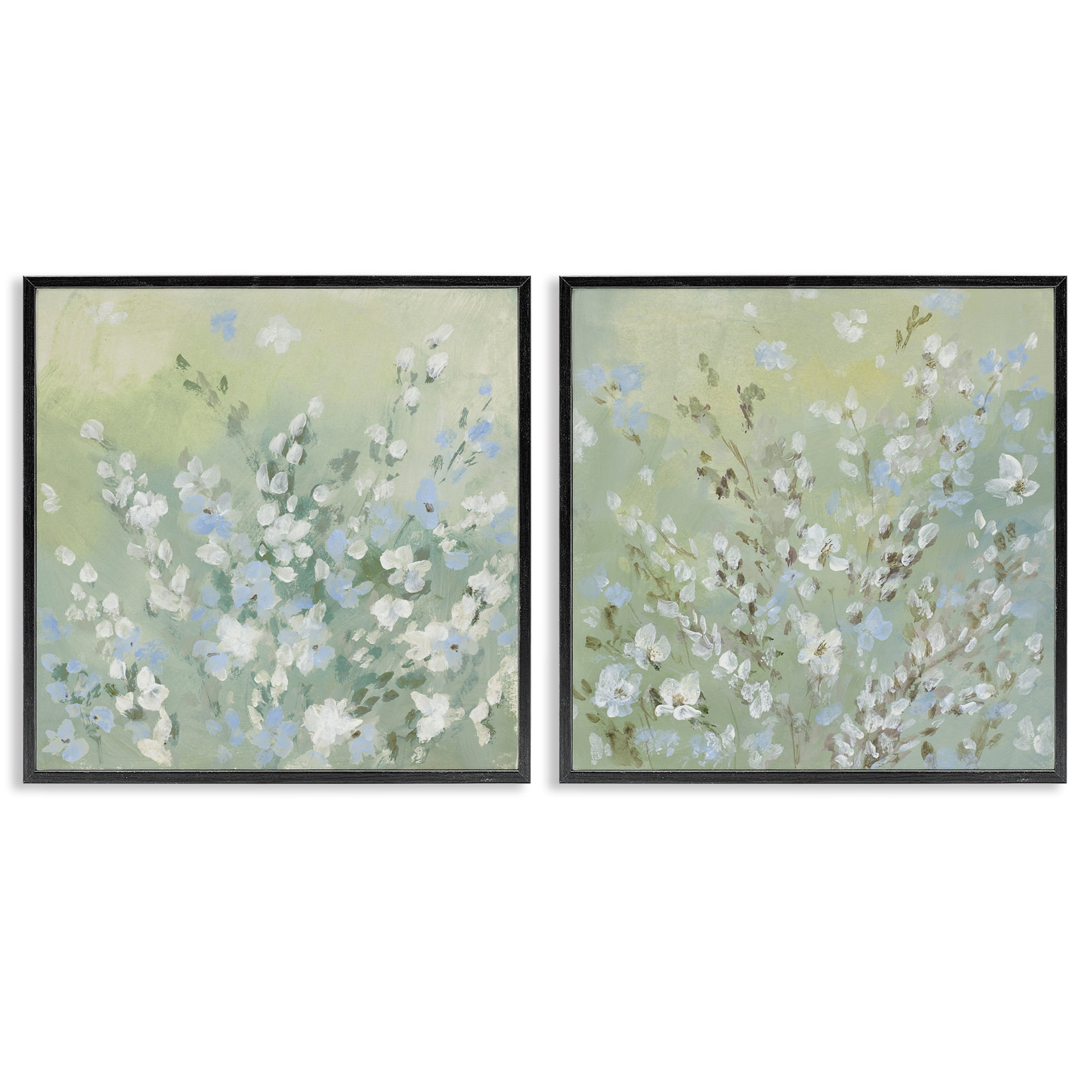 Stupell Industries Wispy Willows Blooms Floral & Botanical Painting Black Framed Art Print Wall Art, 24 x 24, Set of 2