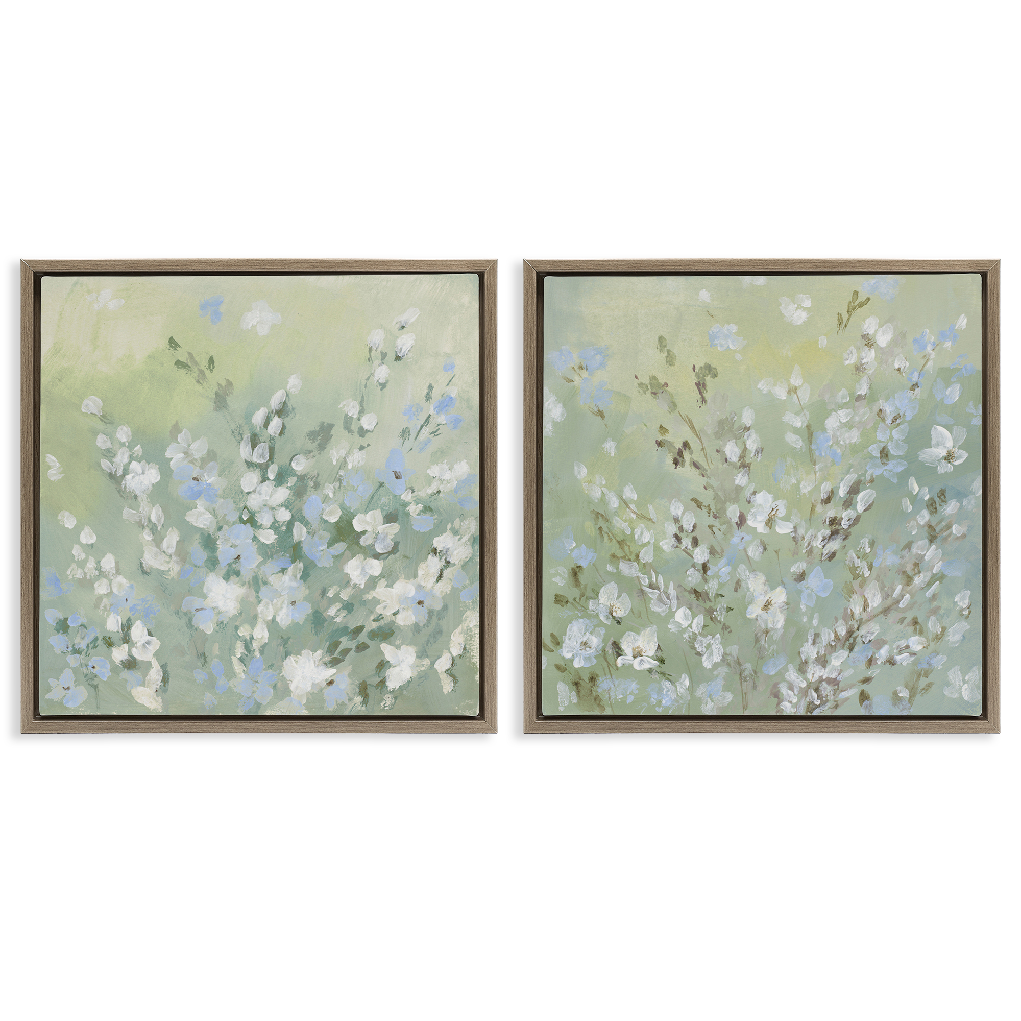 Stupell Industries Wispy Willows Blooms Floral & Botanical Painting Brown Floater Framed Canvas Art Print Wall Art, 25 x 25, Set of 2