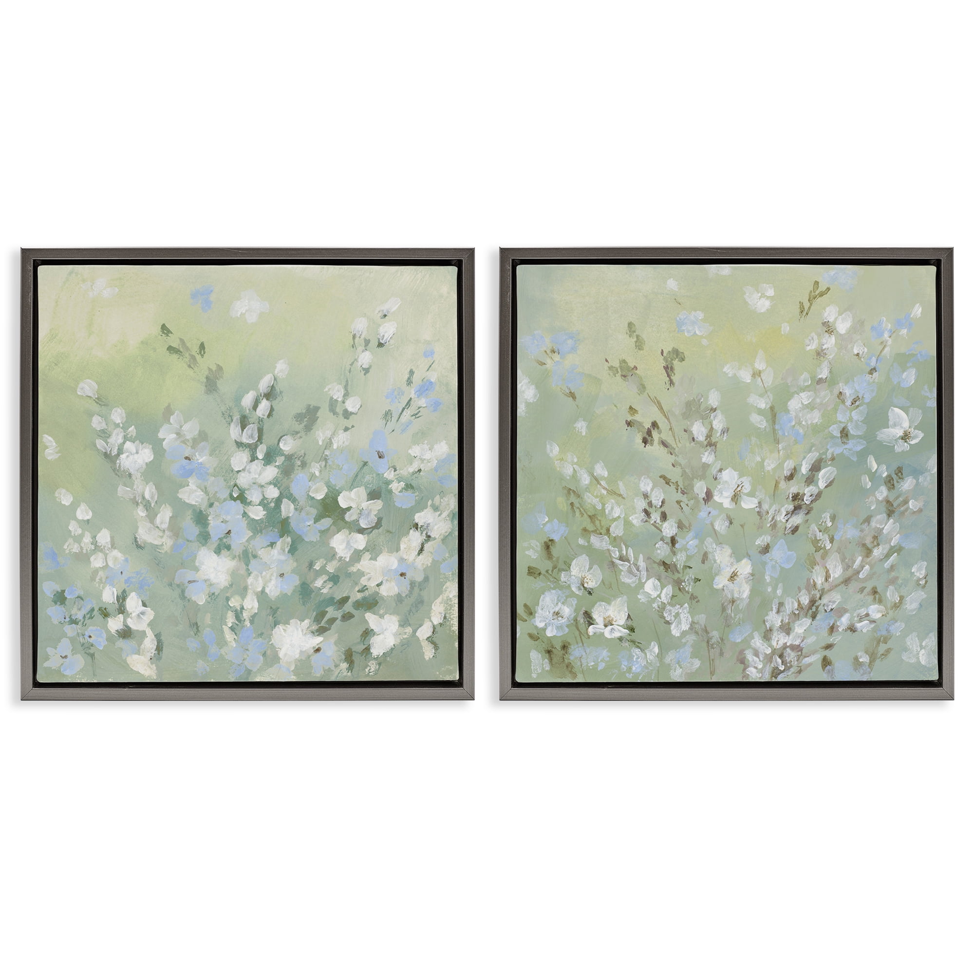 Stupell Industries Wispy Willows Blooms Floral & Botanical Painting Gray Floater Framed Canvas Art Print Wall Art, 25 x 25, Set of 2