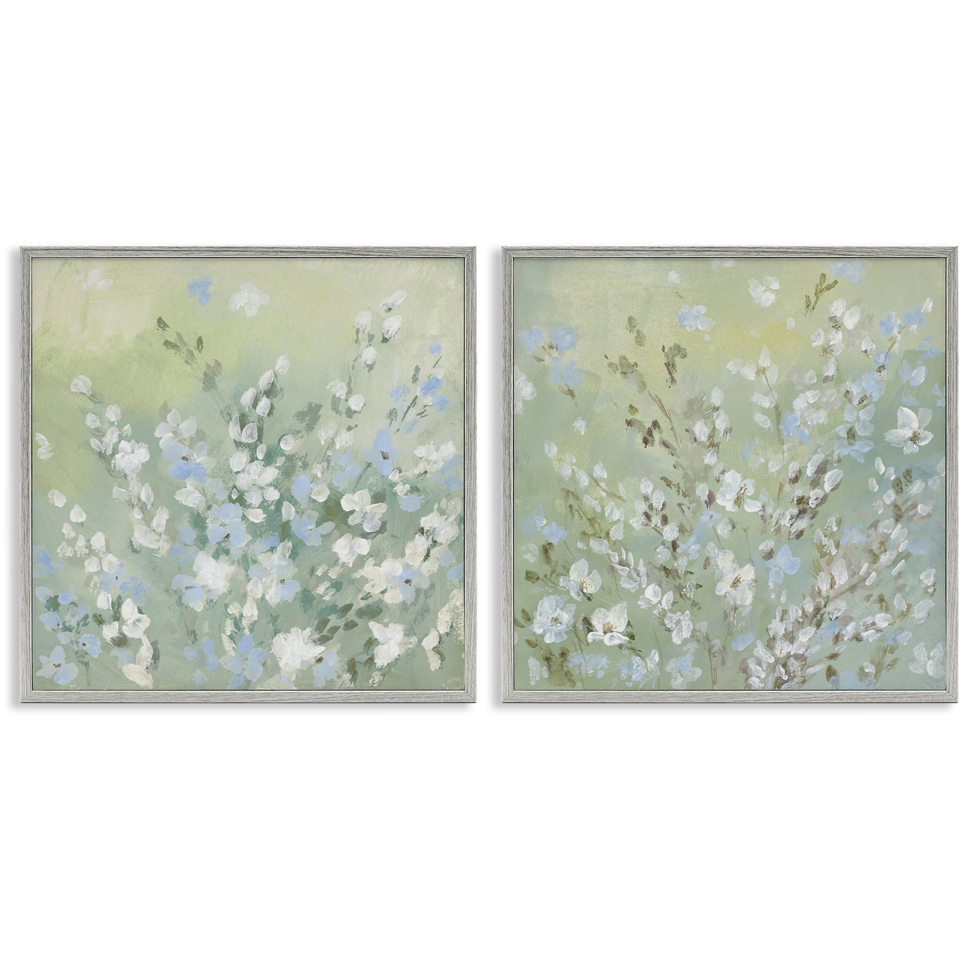 Stupell Industries Wispy Willows Blooms Floral & Botanical Painting Gray Framed Art Print Wall Art, 24 x 24, Set of 2