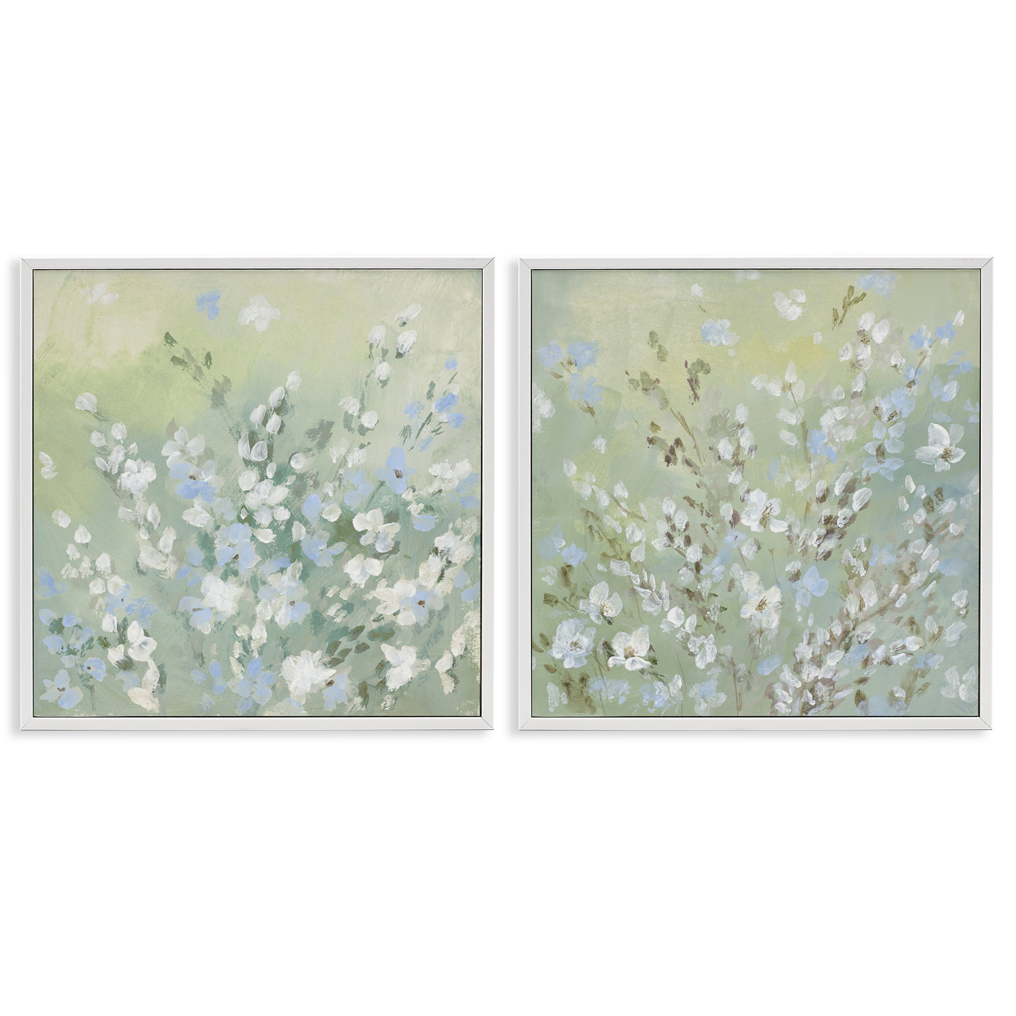 Stupell Industries Wispy Willows Blooms Floral & Botanical Painting White Framed Art Print Wall Art, 17 x 17, Set of 2