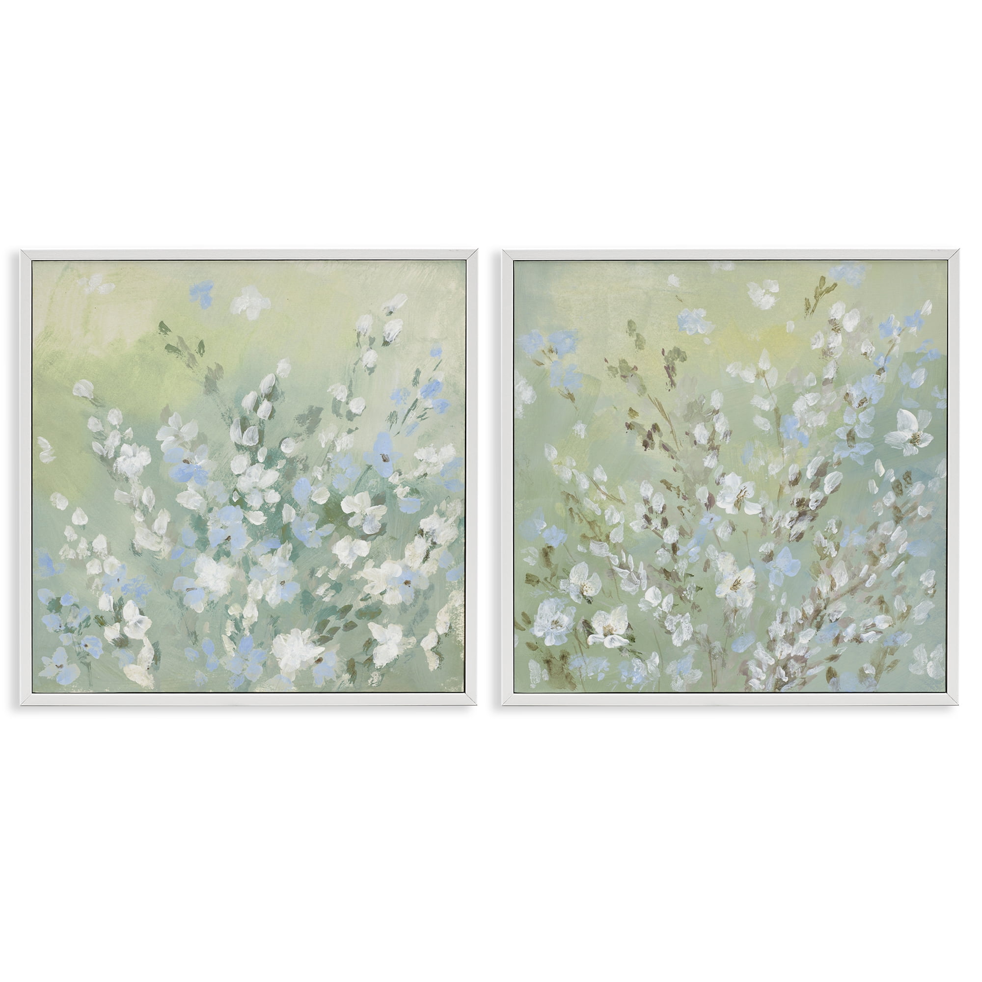 Stupell Industries Wispy Willows Blooms Floral & Botanical Painting White Framed Art Print Wall Art, 24 x 24, Set of 2