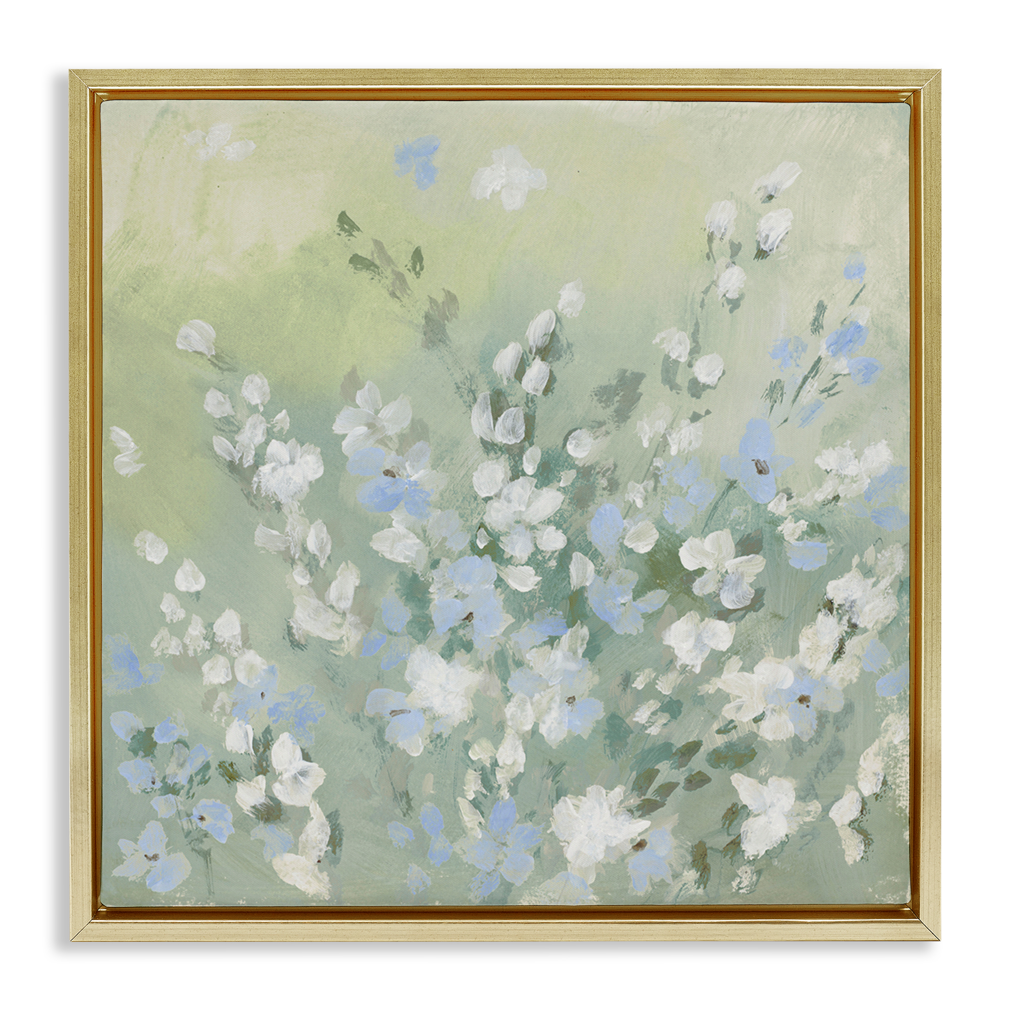Stupell Industries Wispy Willows White Wildflowers Floral & Botanical Painting Gold Floater Framed Canvas Art Print Wall Art, 18 x 18