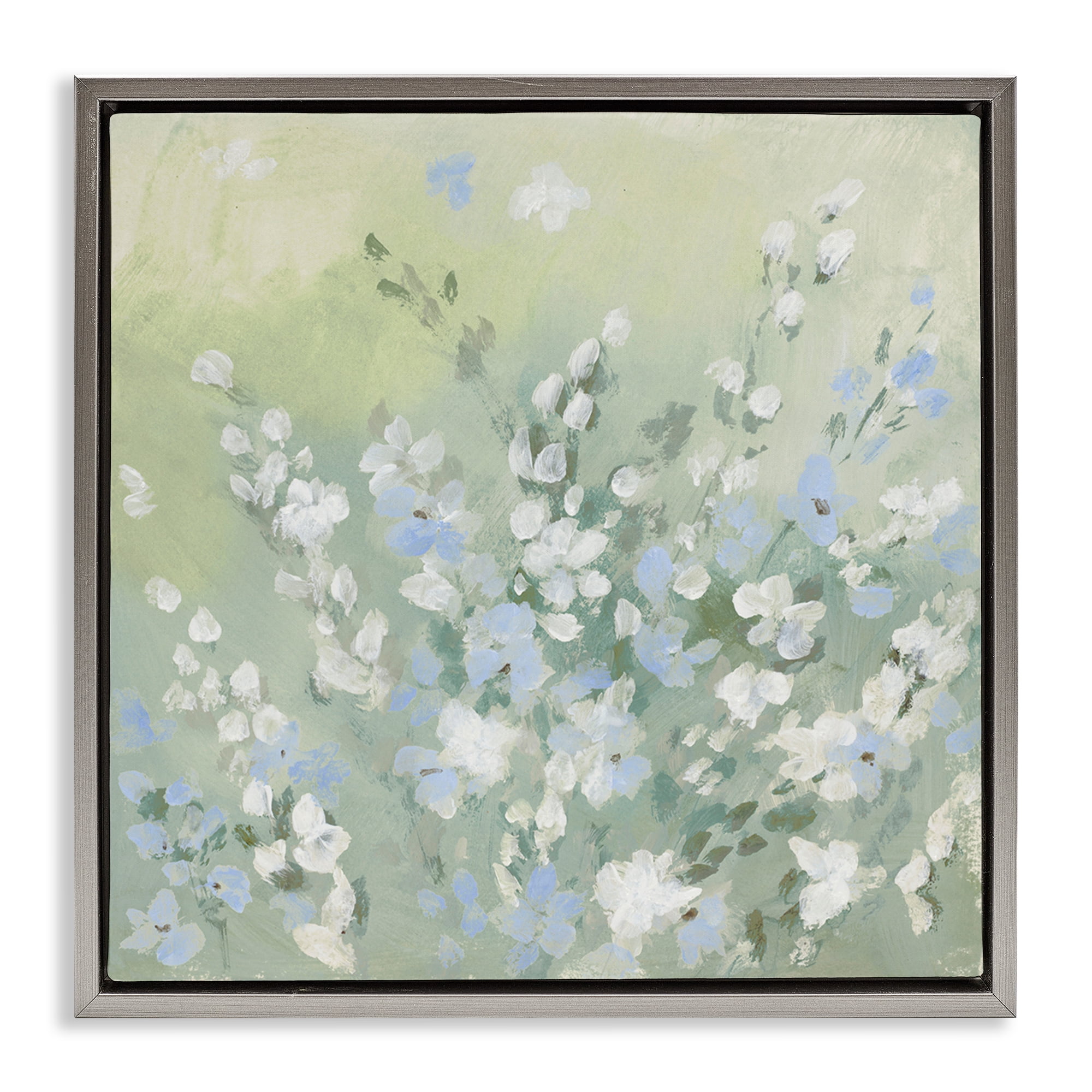 Stupell Industries Wispy Willows White Wildflowers Floral & Botanical Painting Gray Floater Framed Canvas Art Print Wall Art, 18 x 18