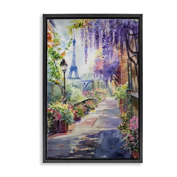 Stupell Industries Wisteria Walkway in Paris Black Framed Floater Canvas Wall Art design by LSR Creative Studio, 25 x 17