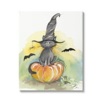 Stupell Industries Witch Cat on Pumpkin Holiday Painting Gallery Wrapped Canvas Print Wall Art, 16 x 20
