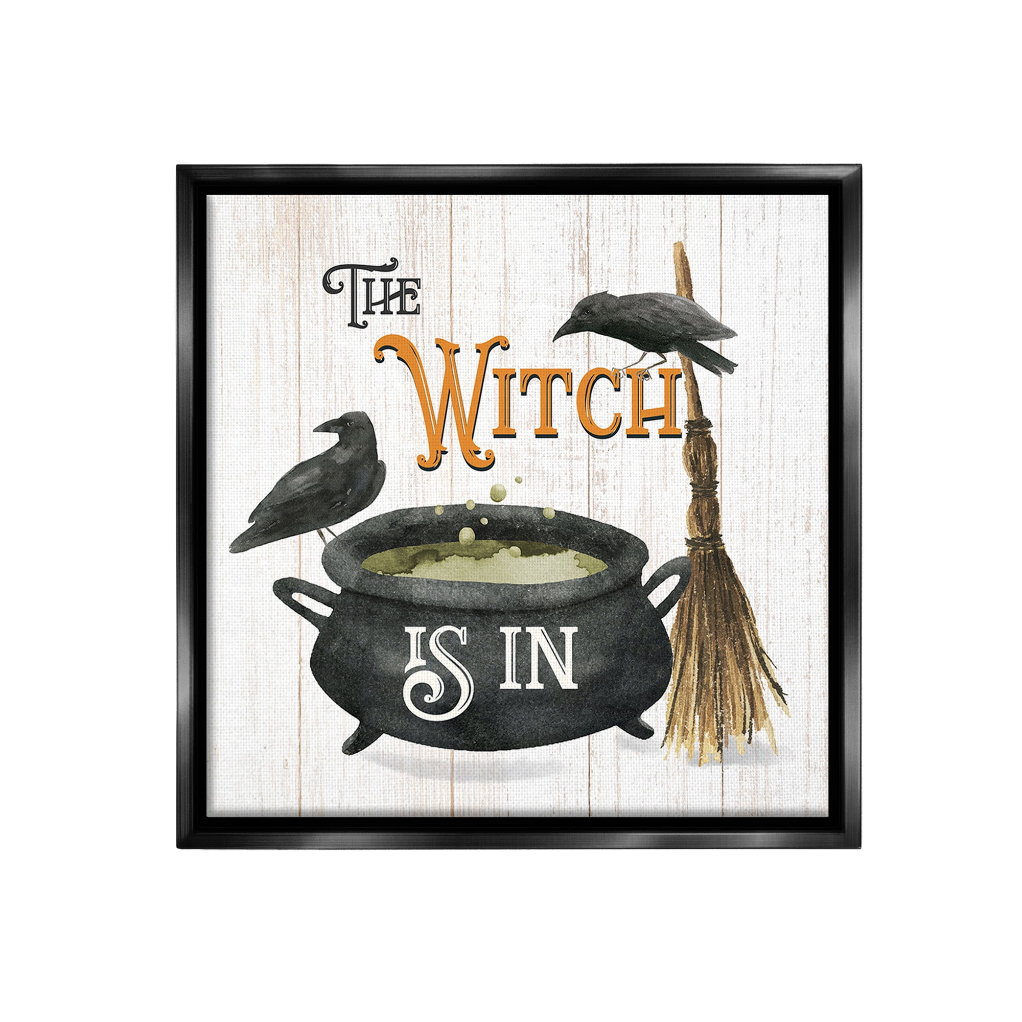 Stupell Industries Witch Cauldron & Crows Holiday Painting Black Floater Framed Canvas Art Print Wall Art, 25 x 25