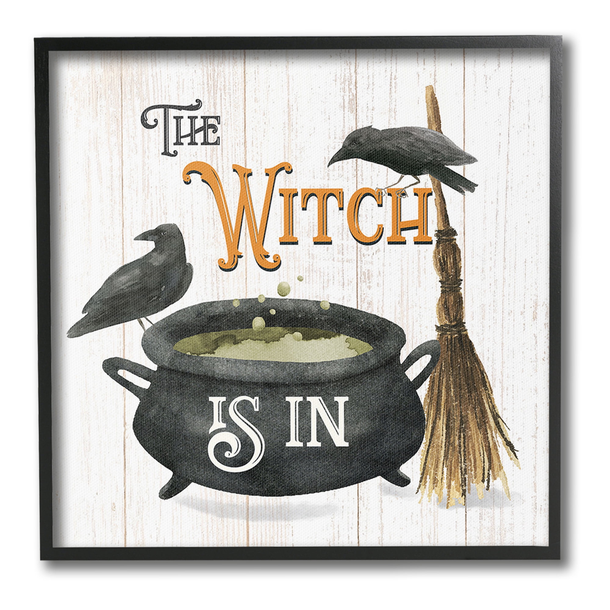 Stupell Industries Witch Cauldron & Crows Holiday Painting Black Framed Art Print Wall Art, 12 x 12