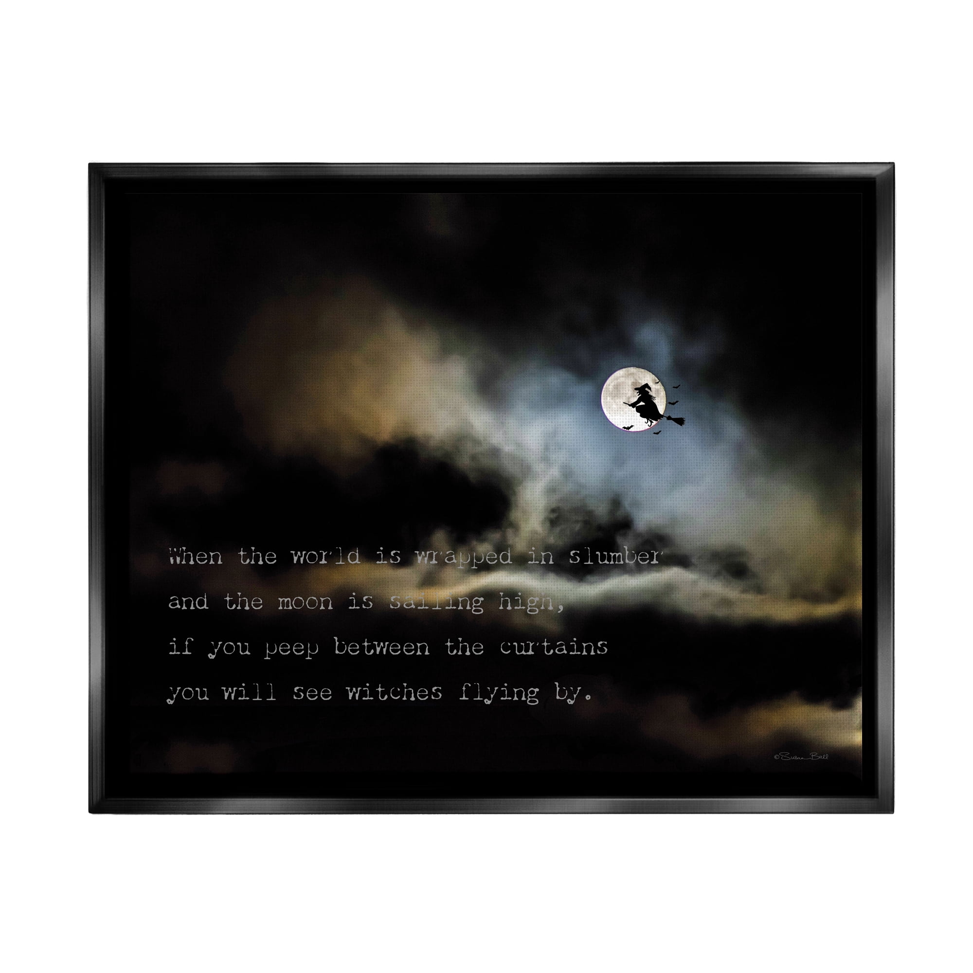 Stupell Industries Witch Flying By Moon Holiday Painting Black Floater Framed Art Print Wall Art, 21 x 17