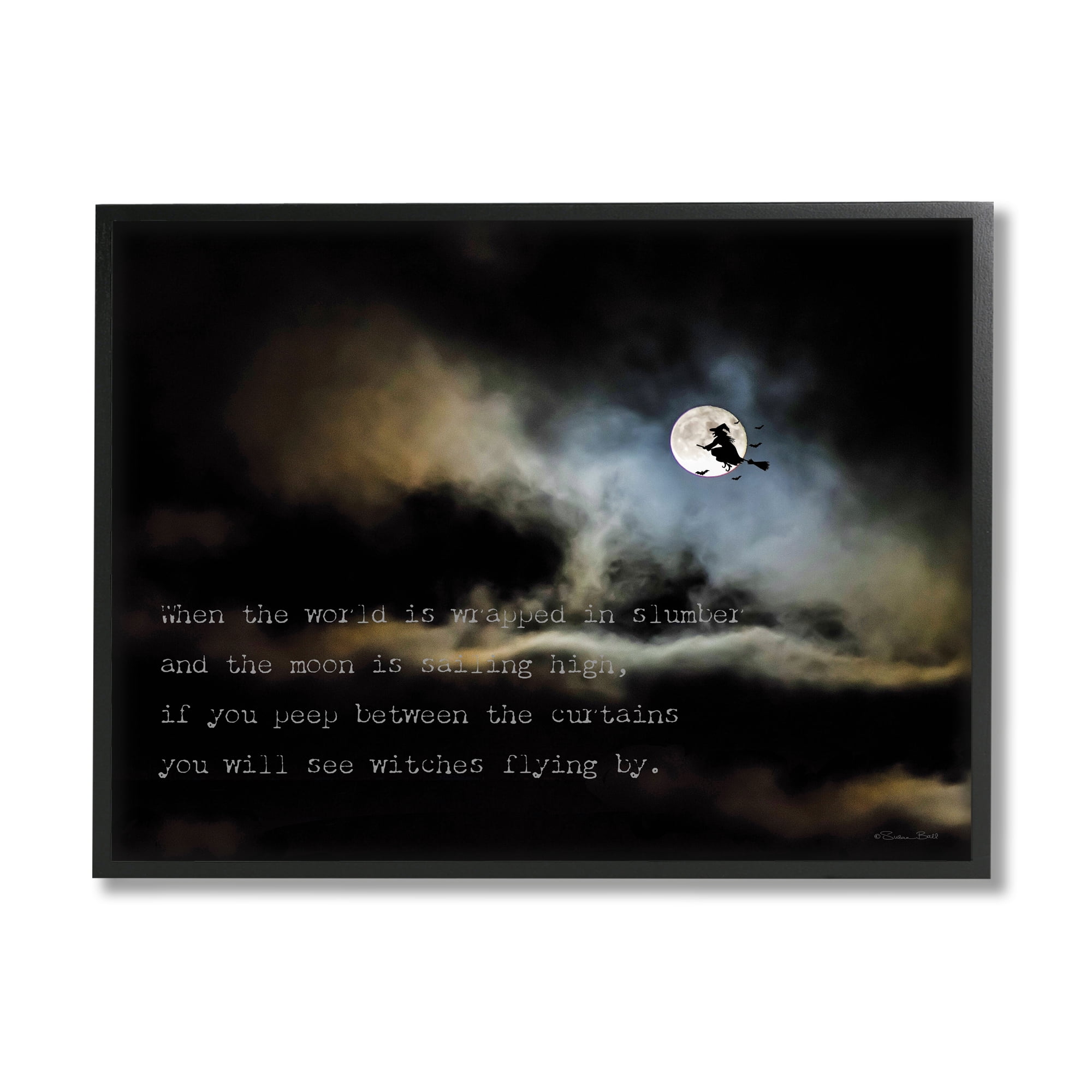 Stupell Industries Witch Flying By Moon Holiday Painting Black Framed Art Print Wall Art, 30 x 24