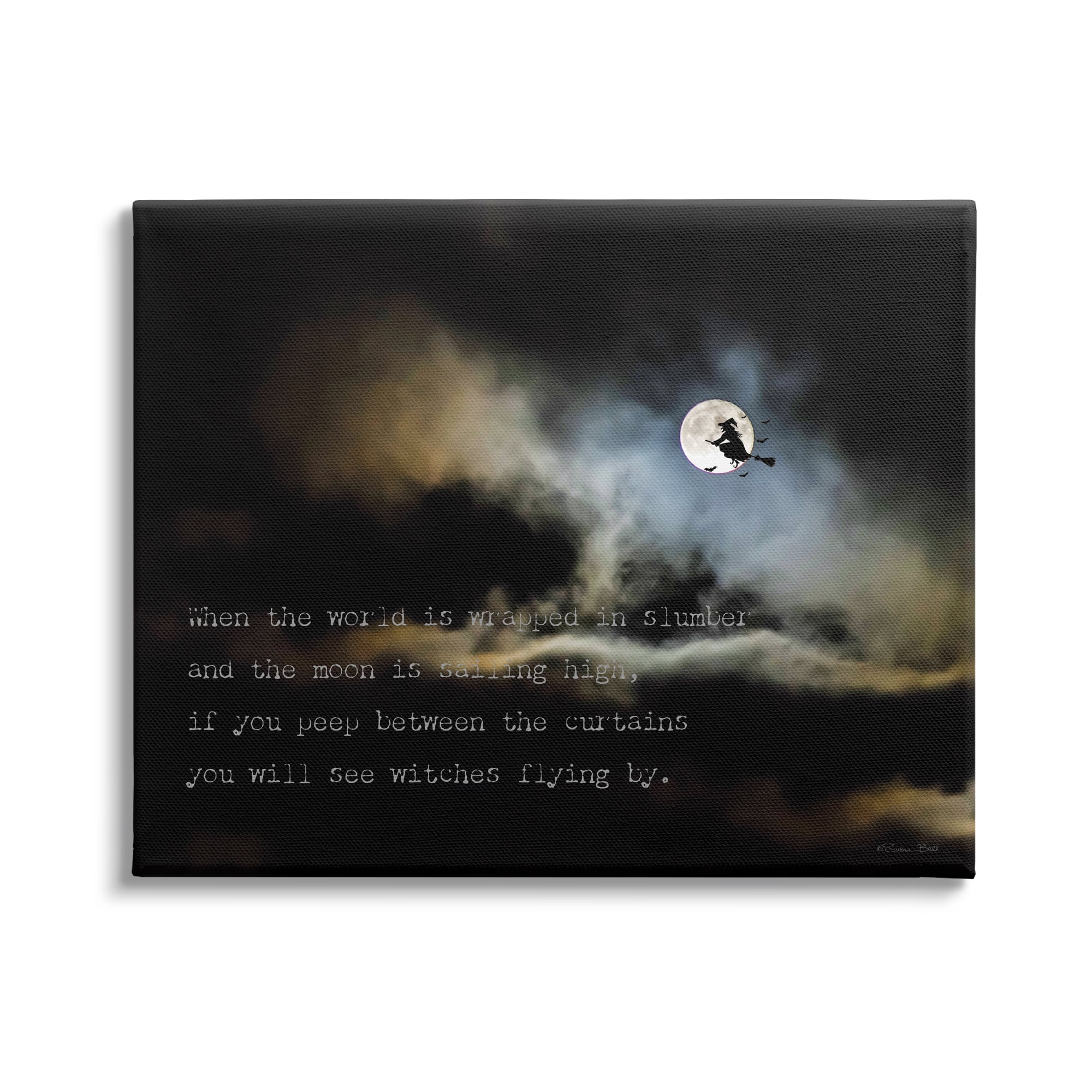 Stupell Industries Witch Flying By Moon Holiday Painting Gallery Wrapped Canvas Print Wall Art, 20 x 16