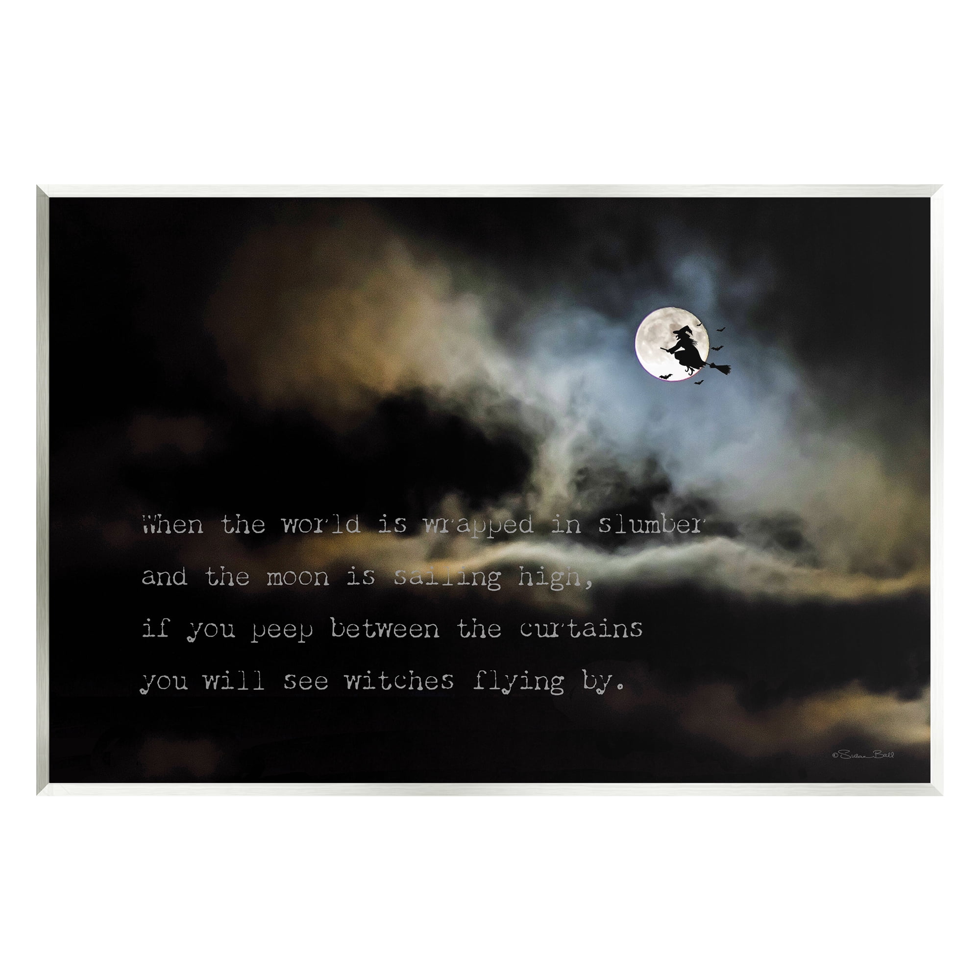 Stupell Industries Witch Flying By Moon Holiday Painting Unframed Art Print Wall Art, 19 x 13