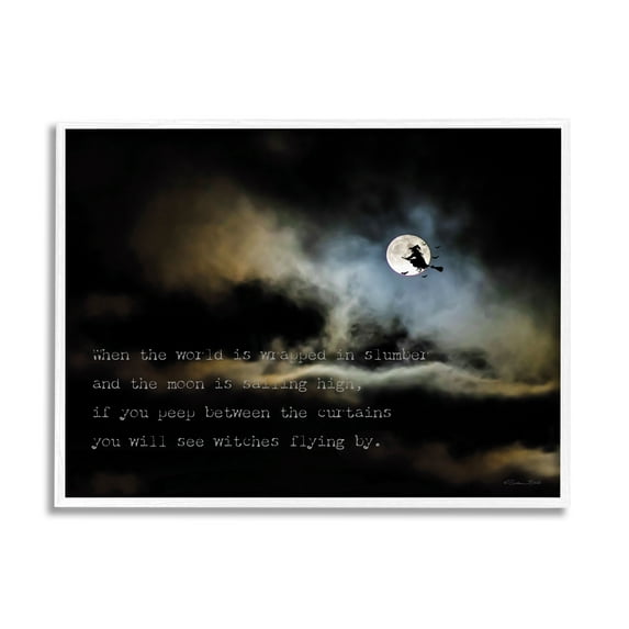 Stupell Industries Witch Flying By Moon Holiday Painting White Framed Art Print Wall Art, 20 x 16